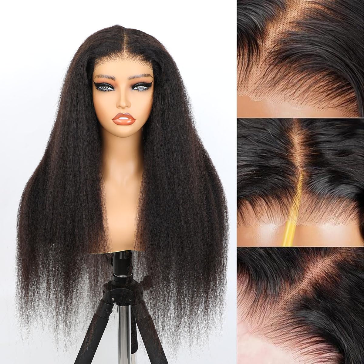 ISEE HAIR Lace Front Wigs Human Hair Kinky Straight Wear & Go Glueless Wigs Natural Hairline Pre Cut 7x5 HD Lace Closure Wig Beginner Friendly 180% Density (Natural Color, 20 Inch)