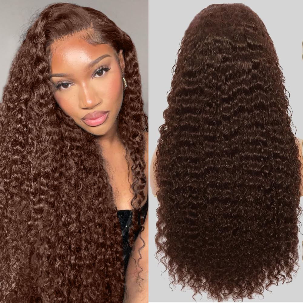 30Inch Chocolate Brown Lace Front Wig Human Hair 200 Density 13x6 HD Deep Wave Lace Front Wigs Human Hair Colored Deep Curly Lace Frontal Wigs Glueless Wig Brown Wig Wigs for Women