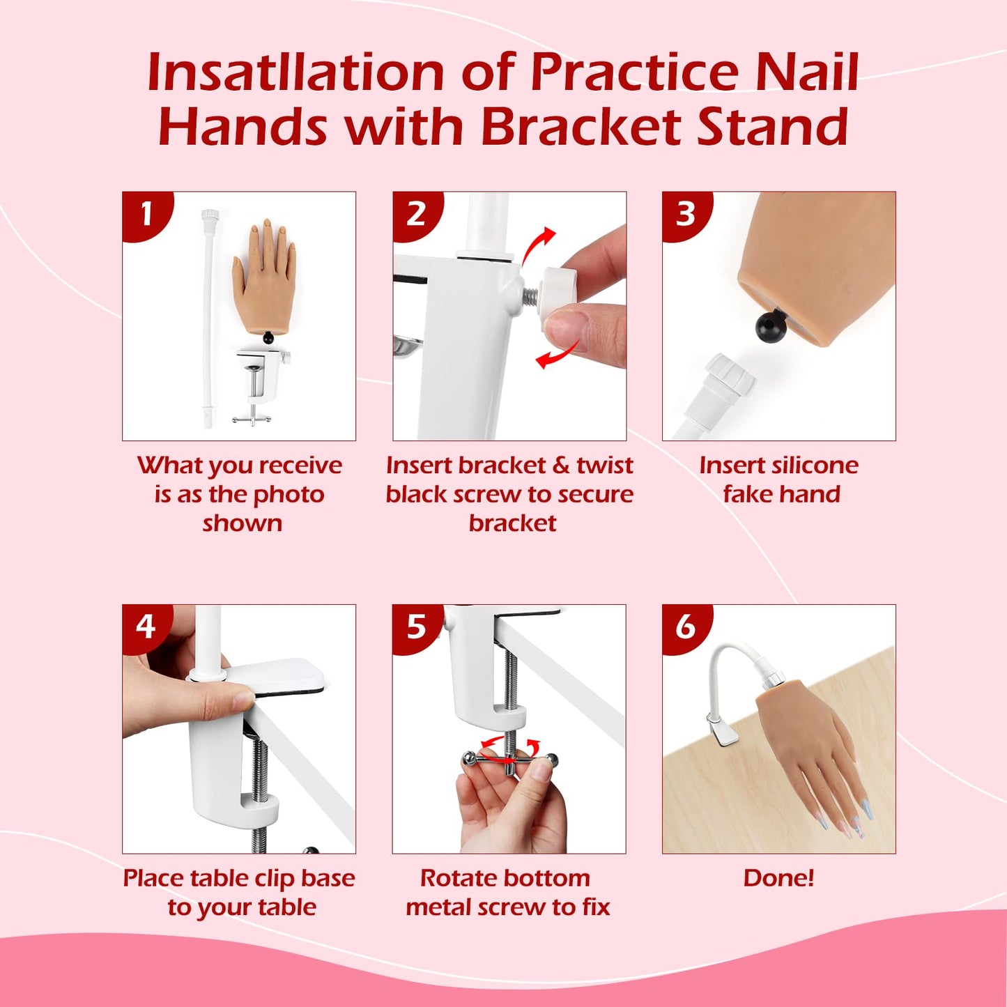 LIONVISON Practice Hand for Acrylic Nails, Silicone Nail Hand Practice, Flexible Fingers Fake Training Hand False Mannequin Hands for Nail Practice, Hand Model Kit for Nail Supplies Manicure Beginners