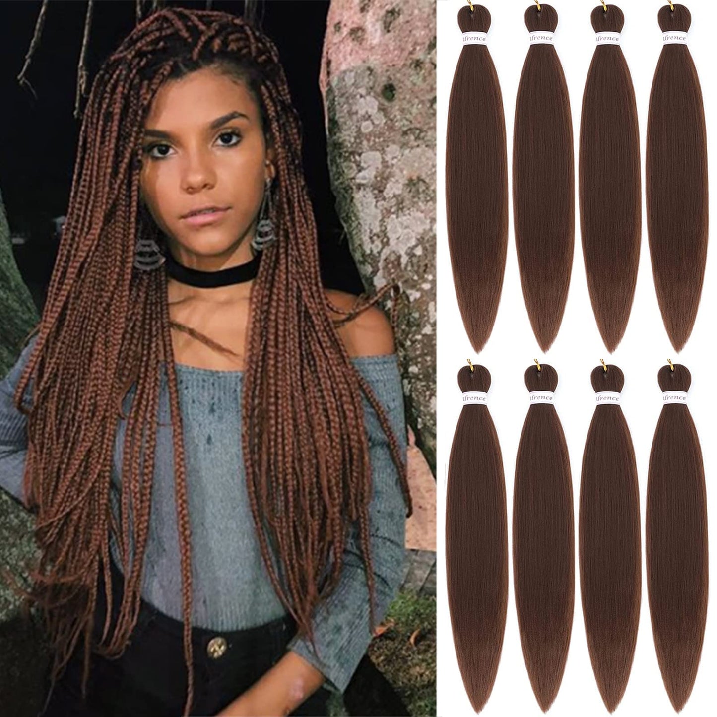 Alrence Pre Stretched Braiding Hair Long Braid 30 Inch 8 Packs Professional Braiding Hair Extensions Synthetic Crochet Twist Braids (30 Inch, 1B#)