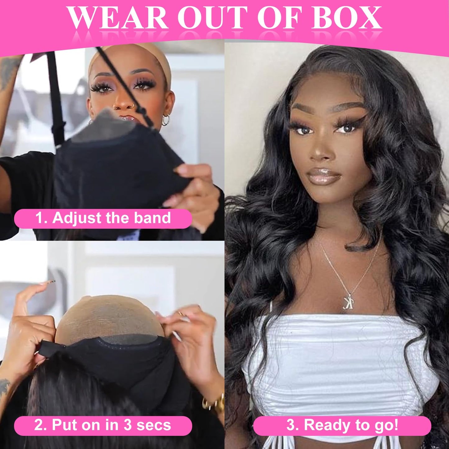 Wear and Go Glueless Wigs Human Hair Pre Cut HD Lace 5X5 Body Wave Lace Wigs Human Hair Pre Plucked 180% Density 3 Seconds to Wear Glueless Wigs for Beginners 28 Inch, Black