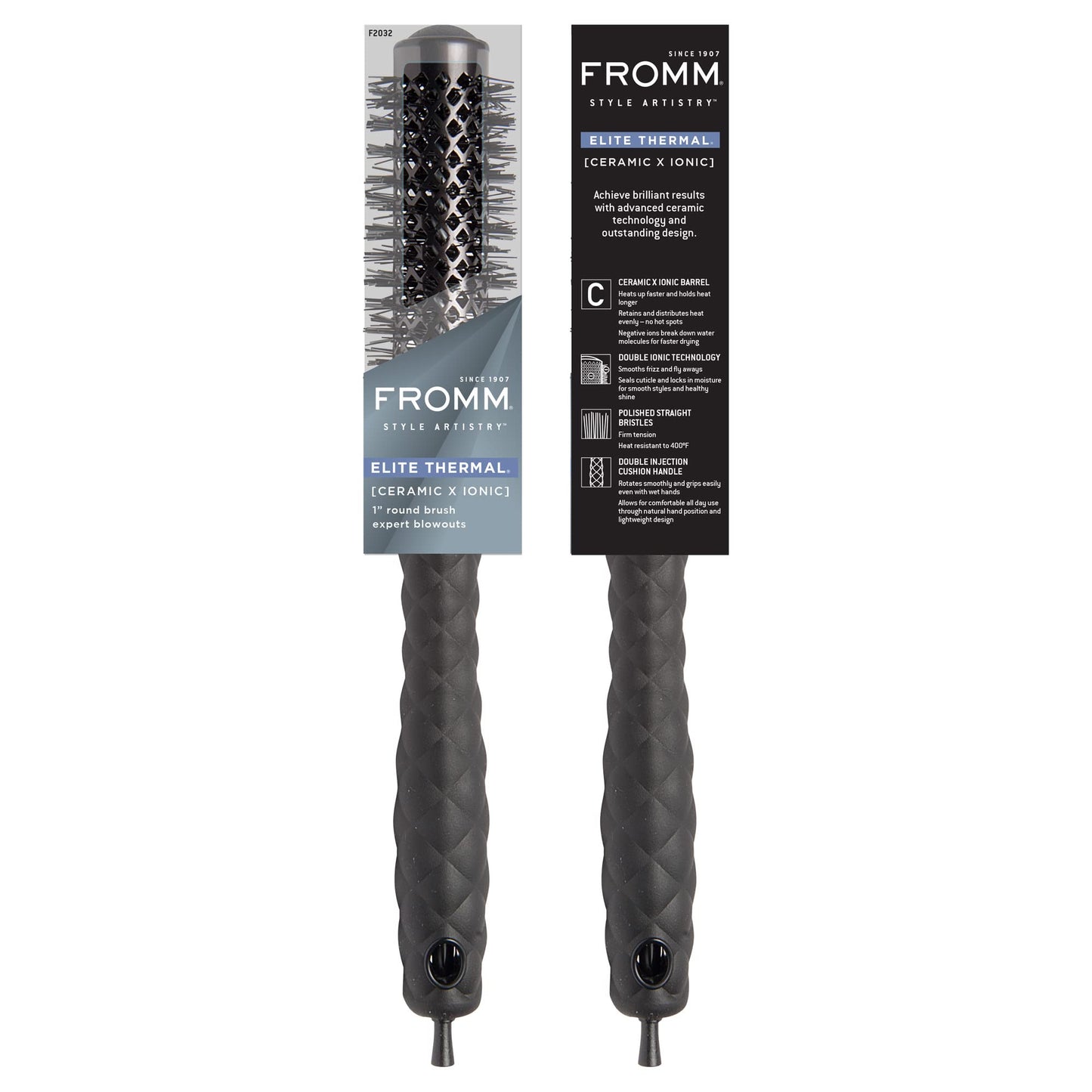 Fromm Elite Thermal Ceramic x Ionic 1.25 Inch Round Hair Brush for Expert Blowouts, Hair Drying, Extended Barrel for Anti-Static Styling, Smoothing, Straightening, and Shine, Ideal for Short Hair