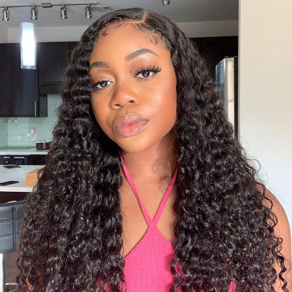 bangjazz 13x4 Deep Wave Lace Front Wigs Human Hair 180% Density Deep Wave Frontal Wigs Human Hair HD Lace 26 Inch Curly Wigs for Black Women Pre Plucked with Baby Hair Curly Lace Front Wig