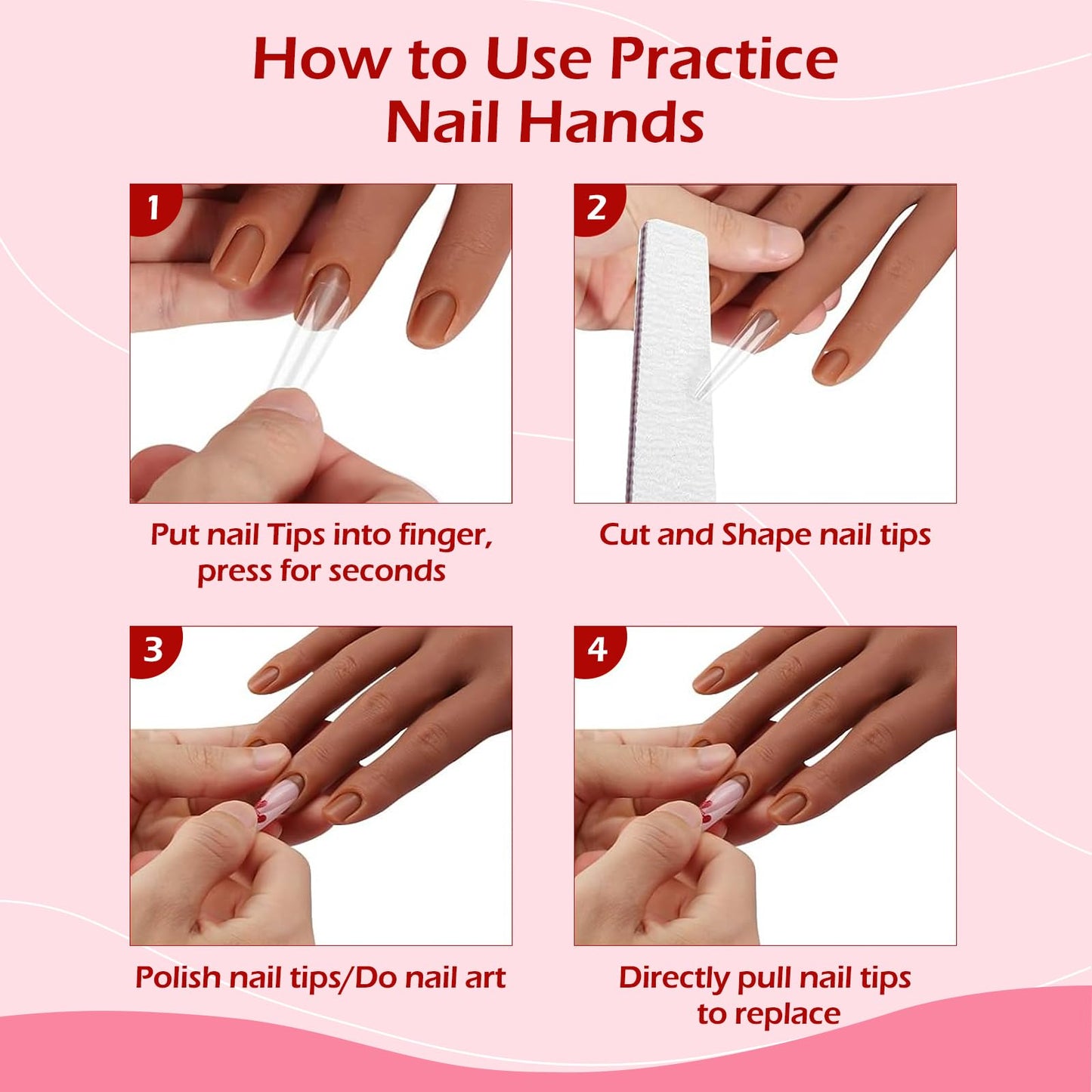 LIONVISON Practice Hand for Acrylic Nails, Silicone Nail Hand Practice, Flexible Fingers Fake Training Hand False Mannequin Hands for Nail Practice, Hand Model Kit for Nail Supplies Manicure Beginners
