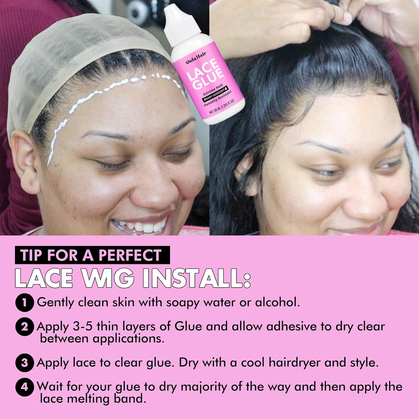 Dolahair Extreme Hold Lace Glue for Wigs, Waterproof, Invisible Bonding, 1.3 Ounce