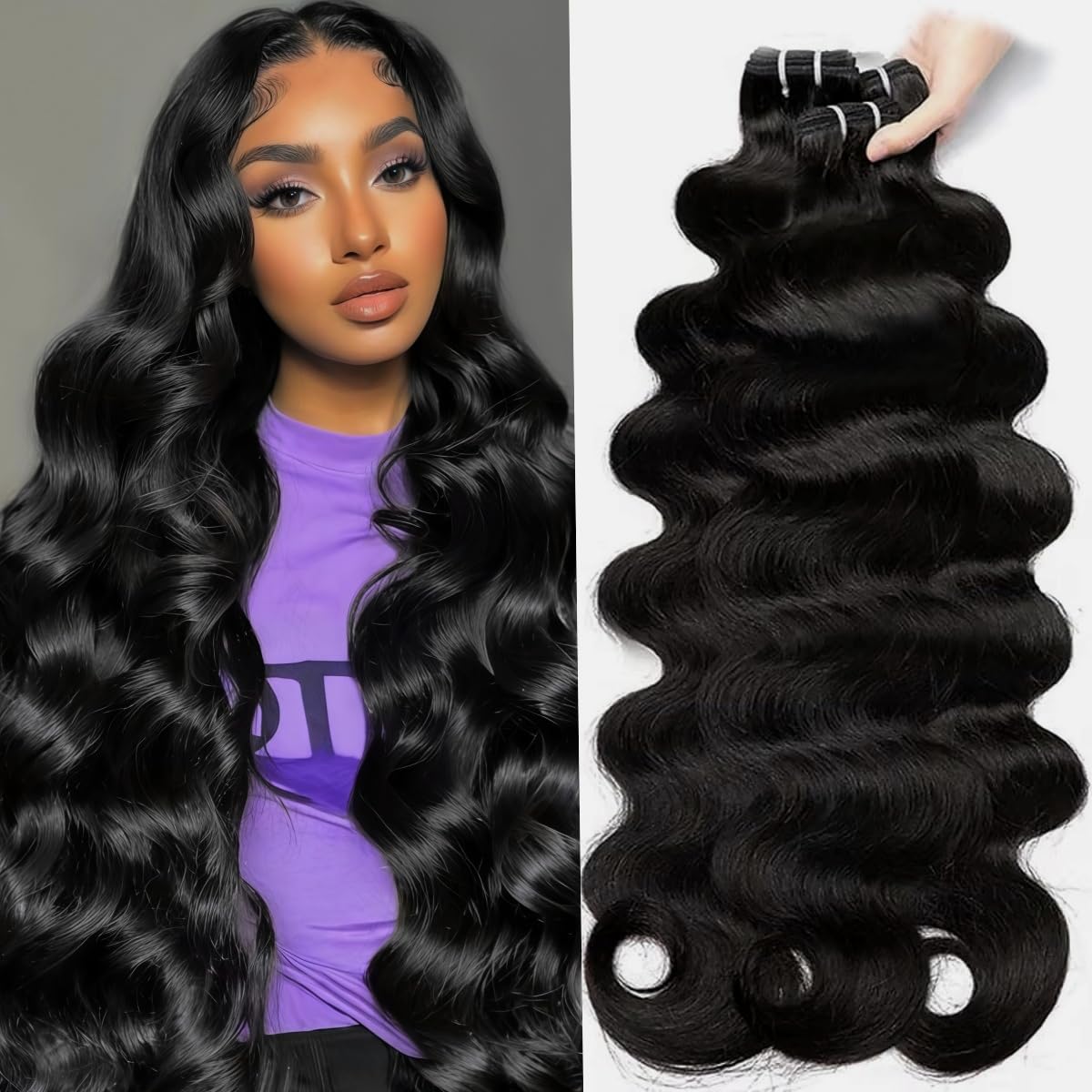 12A Human Hair Bundles 18 20 22 24 Inch Body Wave Human Hair Bundles 100% Unprocessed Brazilian Virgin Hair 4 Bundles Human Hair Natural Colour Extensions Quick Weave