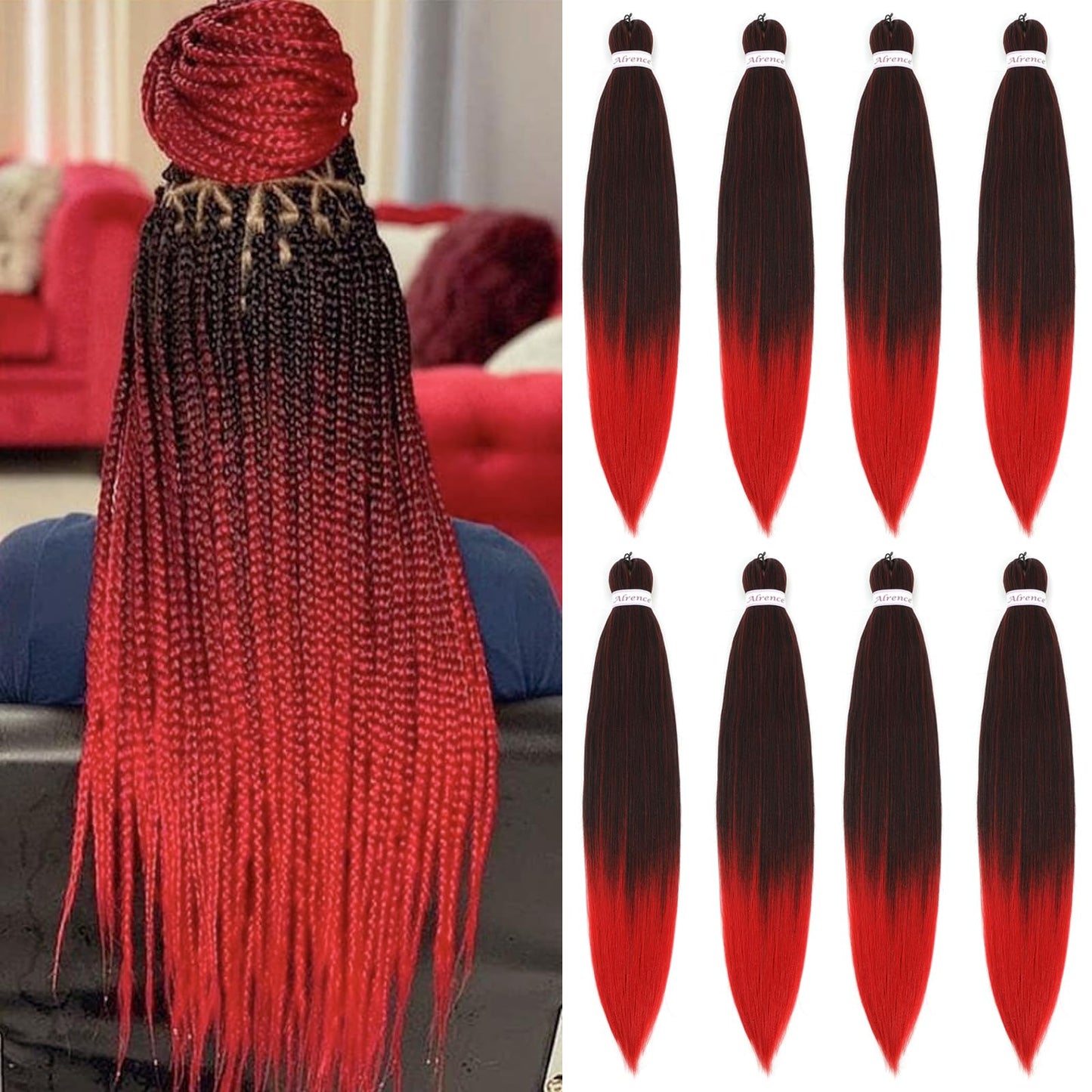 Alrence Pre Stretched Braiding Hair Long Braid 30 Inch 8 Packs Professional Braiding Hair Extensions Synthetic Crochet Twist Braids (30 Inch, 1B#)