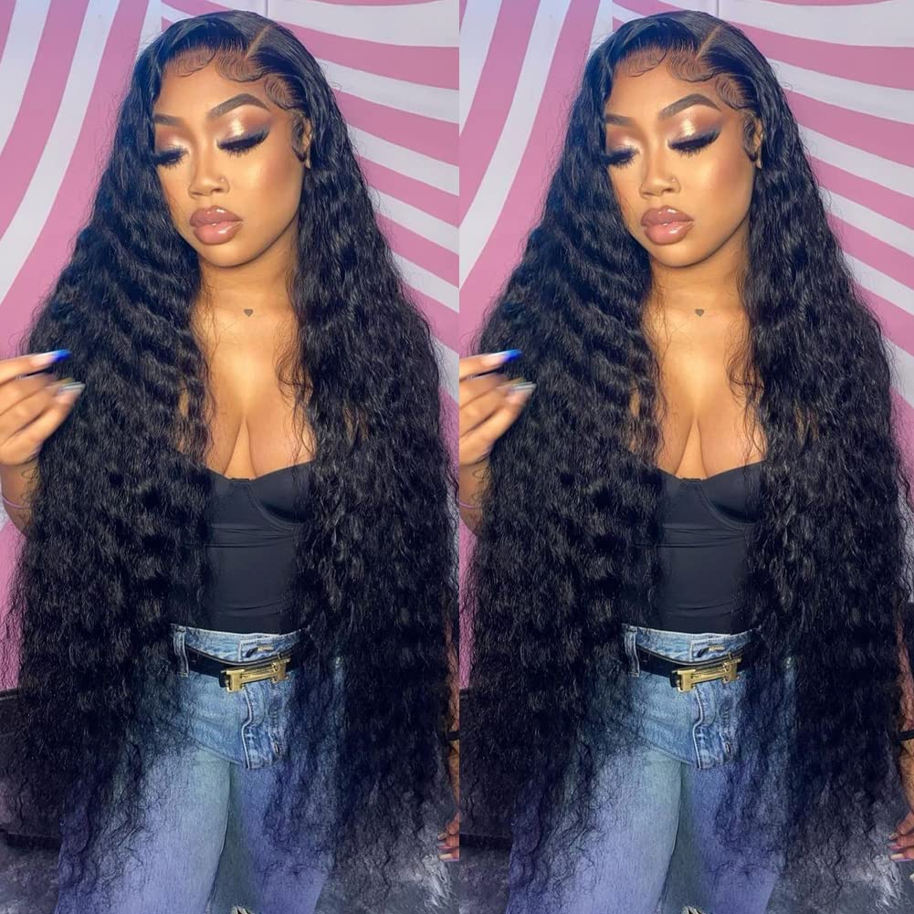 bangjazz 13x4 Deep Wave Lace Front Wigs Human Hair 180% Density Deep Wave Frontal Wigs Human Hair HD Lace 26 Inch Curly Wigs for Black Women Pre Plucked with Baby Hair Curly Lace Front Wig