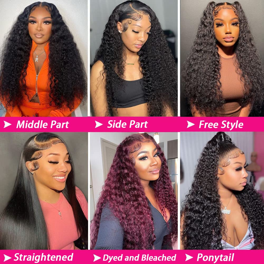 bangjazz 13x4 Deep Wave Lace Front Wigs Human Hair 180% Density Deep Wave Frontal Wigs Human Hair HD Lace 26 Inch Curly Wigs for Black Women Pre Plucked with Baby Hair Curly Lace Front Wig