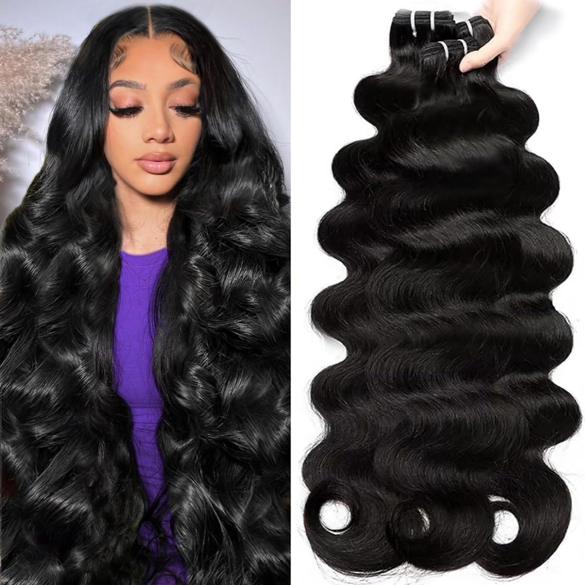 12A Human Hair Bundles 18 20 22 24 Inch Body Wave Human Hair Bundles 100% Unprocessed Brazilian Virgin Hair 4 Bundles Human Hair Natural Colour Extensions Quick Weave
