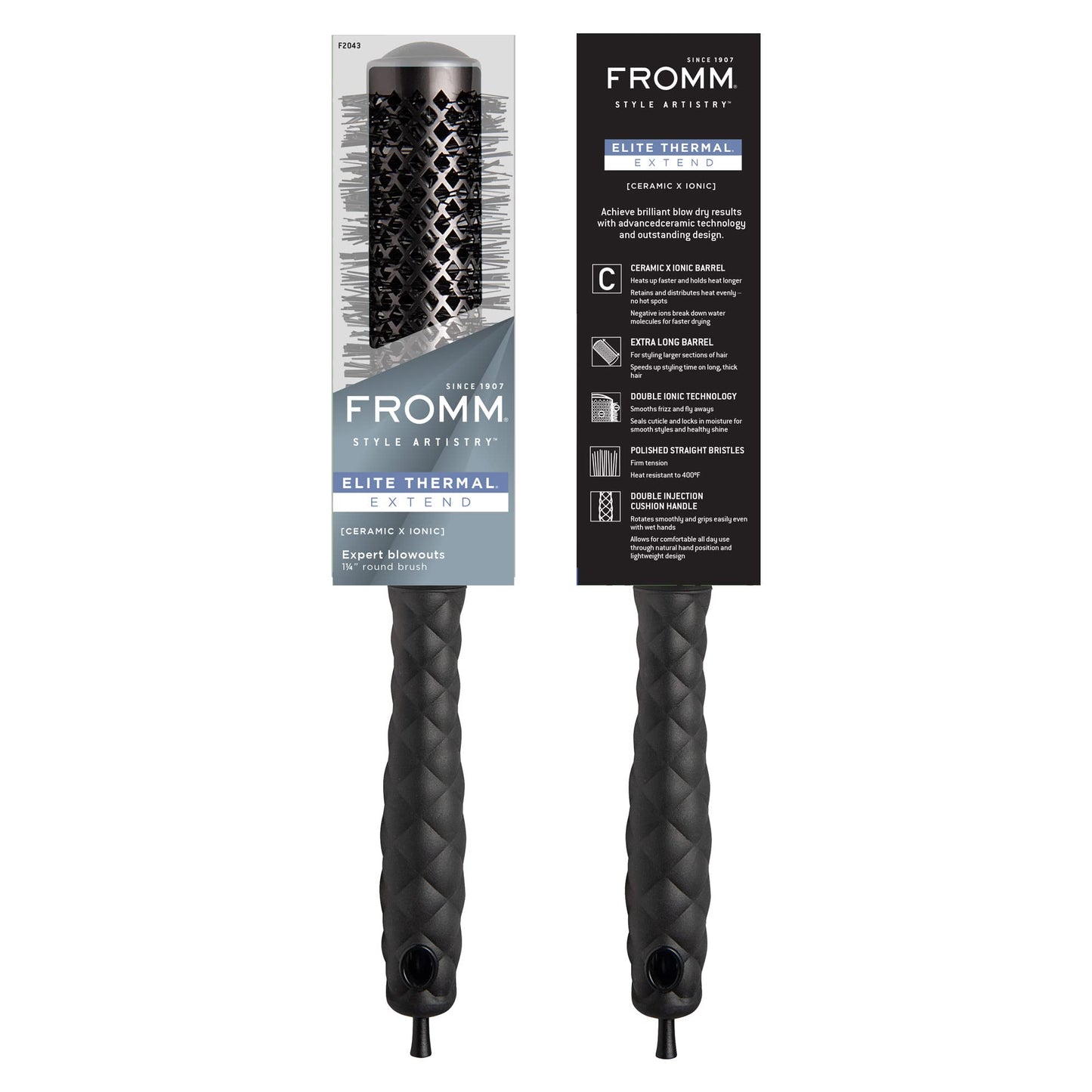 Fromm Elite Thermal Ceramic x Ionic 1.25 Inch Round Hair Brush for Expert Blowouts, Hair Drying, Extended Barrel for Anti-Static Styling, Smoothing, Straightening, and Shine, Ideal for Short Hair