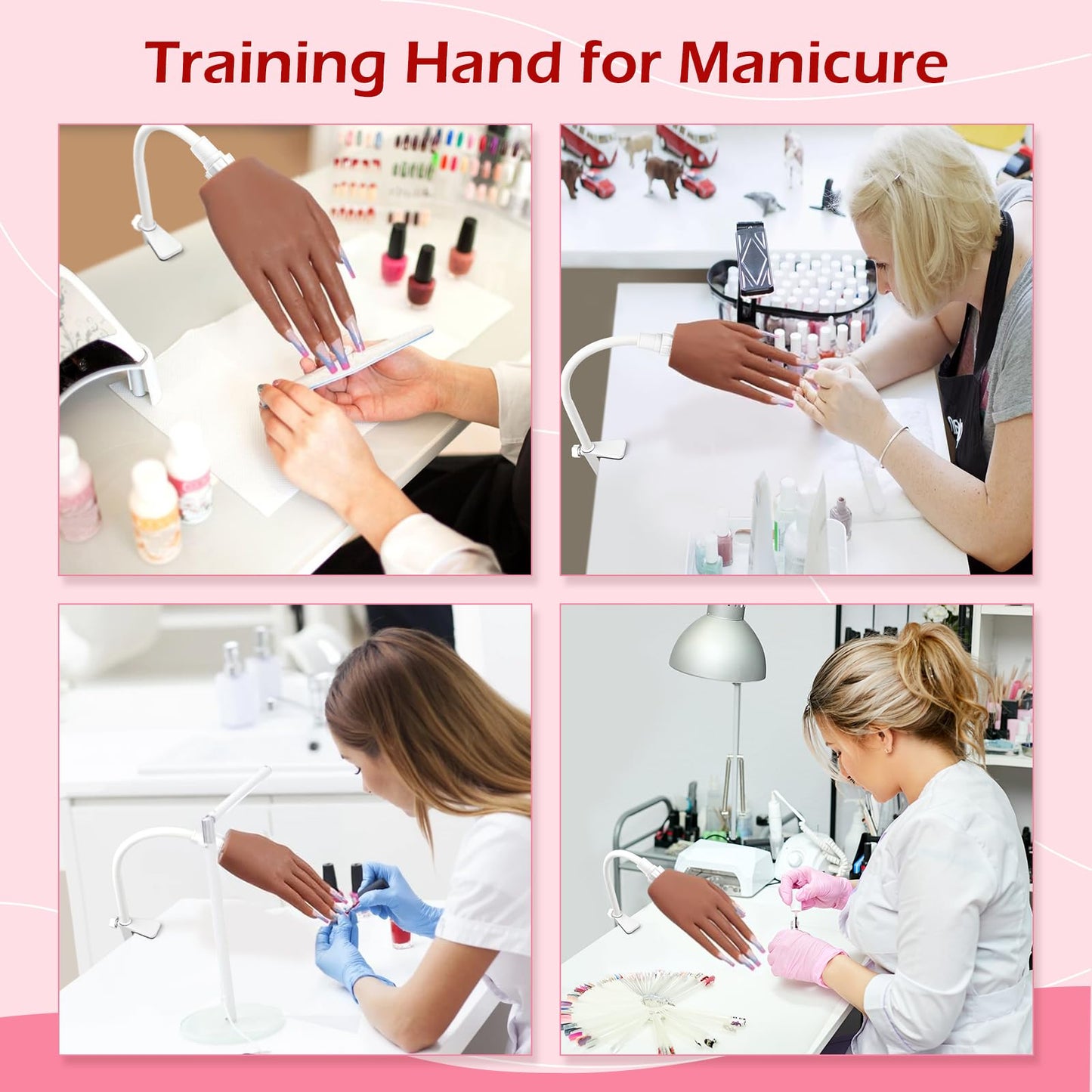 LIONVISON Practice Hand for Acrylic Nails, Silicone Nail Hand Practice, Flexible Fingers Fake Training Hand False Mannequin Hands for Nail Practice, Hand Model Kit for Nail Supplies Manicure Beginners