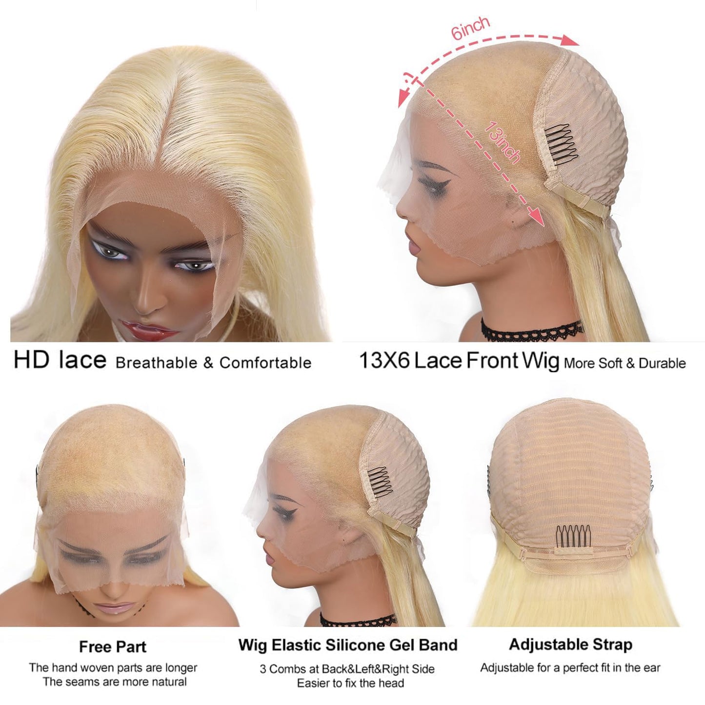 Alididi 613 13x6 Lace Front Wig Human Hair 150 Density Blonde Wig Human Hair 613 Lace Front Wig Human Hair Straight Lace Frontal Wig (150Inch, 613 Blonde Wig)