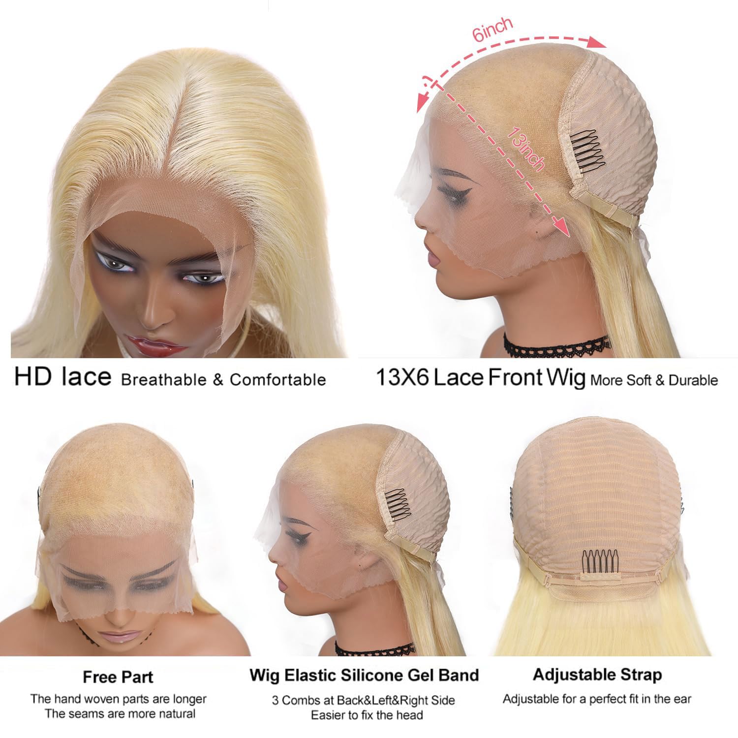 Alididi 613 13x6 Lace Front Wig Human Hair 150 Density Blonde Wig Human Hair 613 Lace Front Wig Human Hair Straight Lace Frontal Wig (150Inch, 613 Blonde Wig)