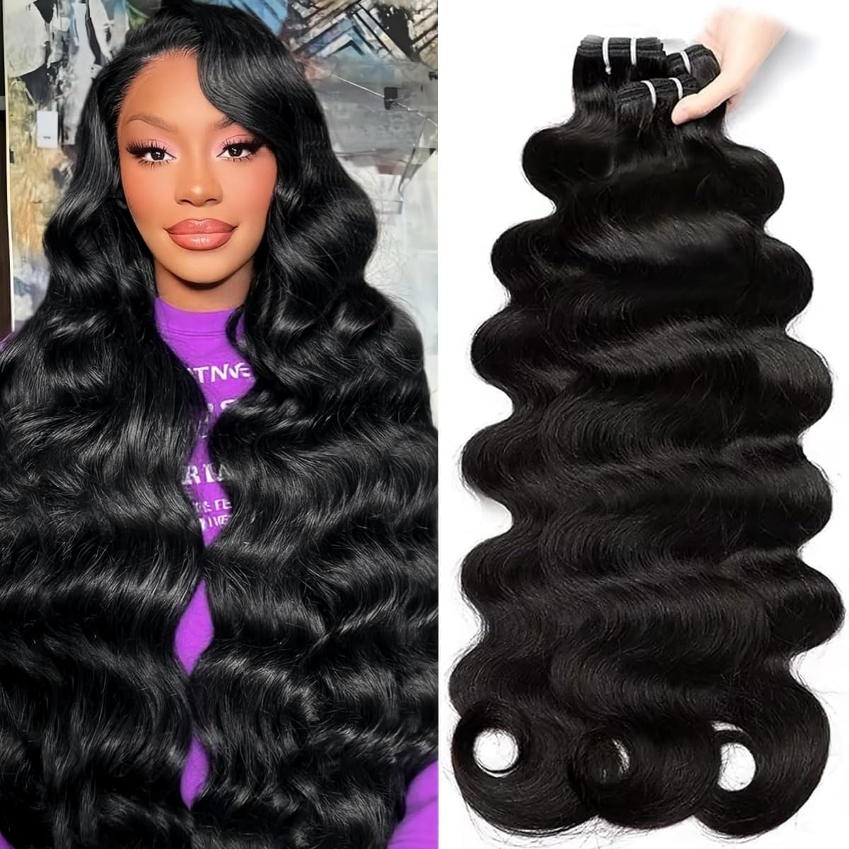 12A Human Hair Bundles 18 20 22 24 Inch Body Wave Human Hair Bundles 100% Unprocessed Brazilian Virgin Hair 4 Bundles Human Hair Natural Colour Extensions Quick Weave