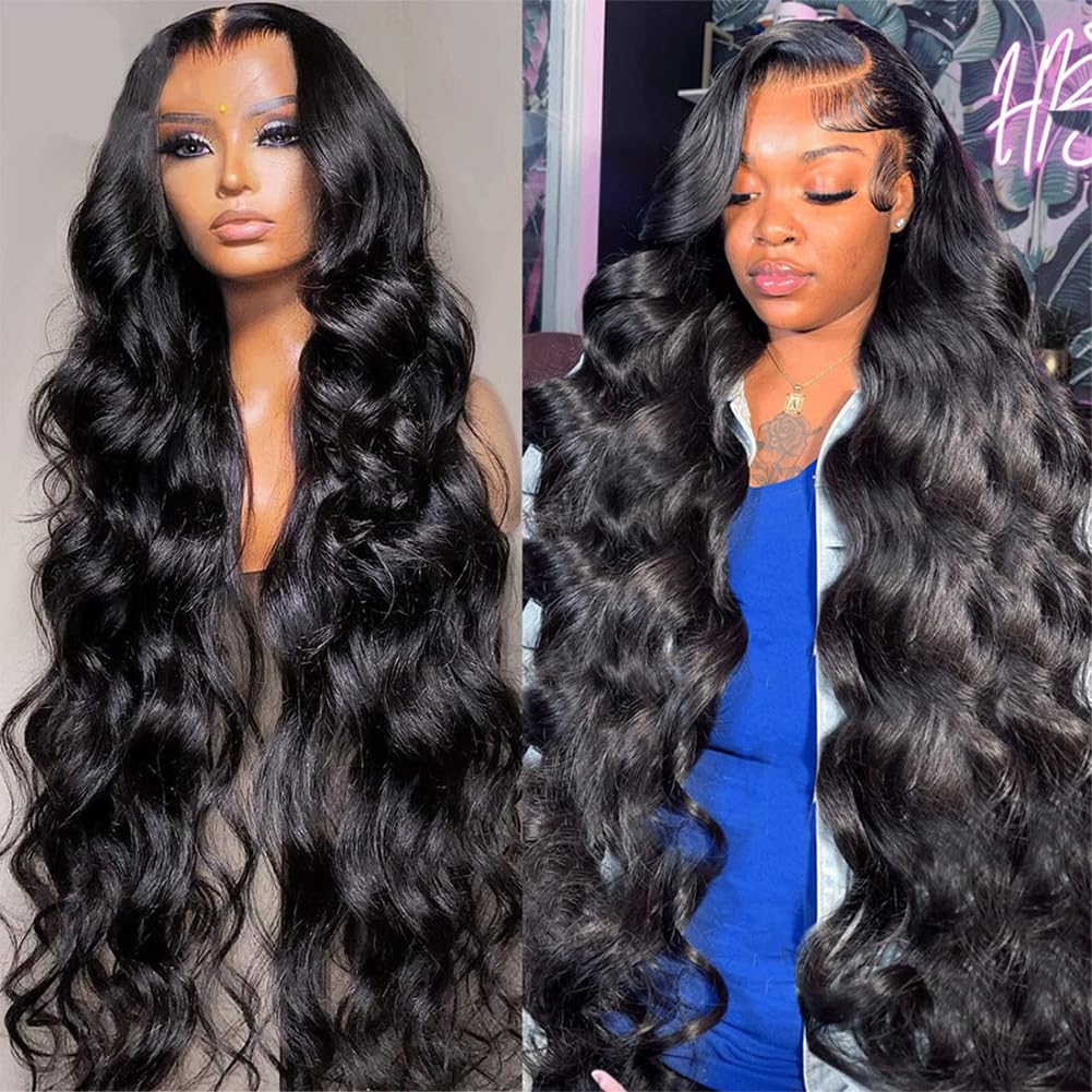 Pizazz 13x6 HD Transparent Lace Front Wigs Human hair Pre Plucked 180 Density Brazilian Body Wave Frontal Wigs Human Hair with Baby Hair Natural Hairline Natural Black Color 28Inch