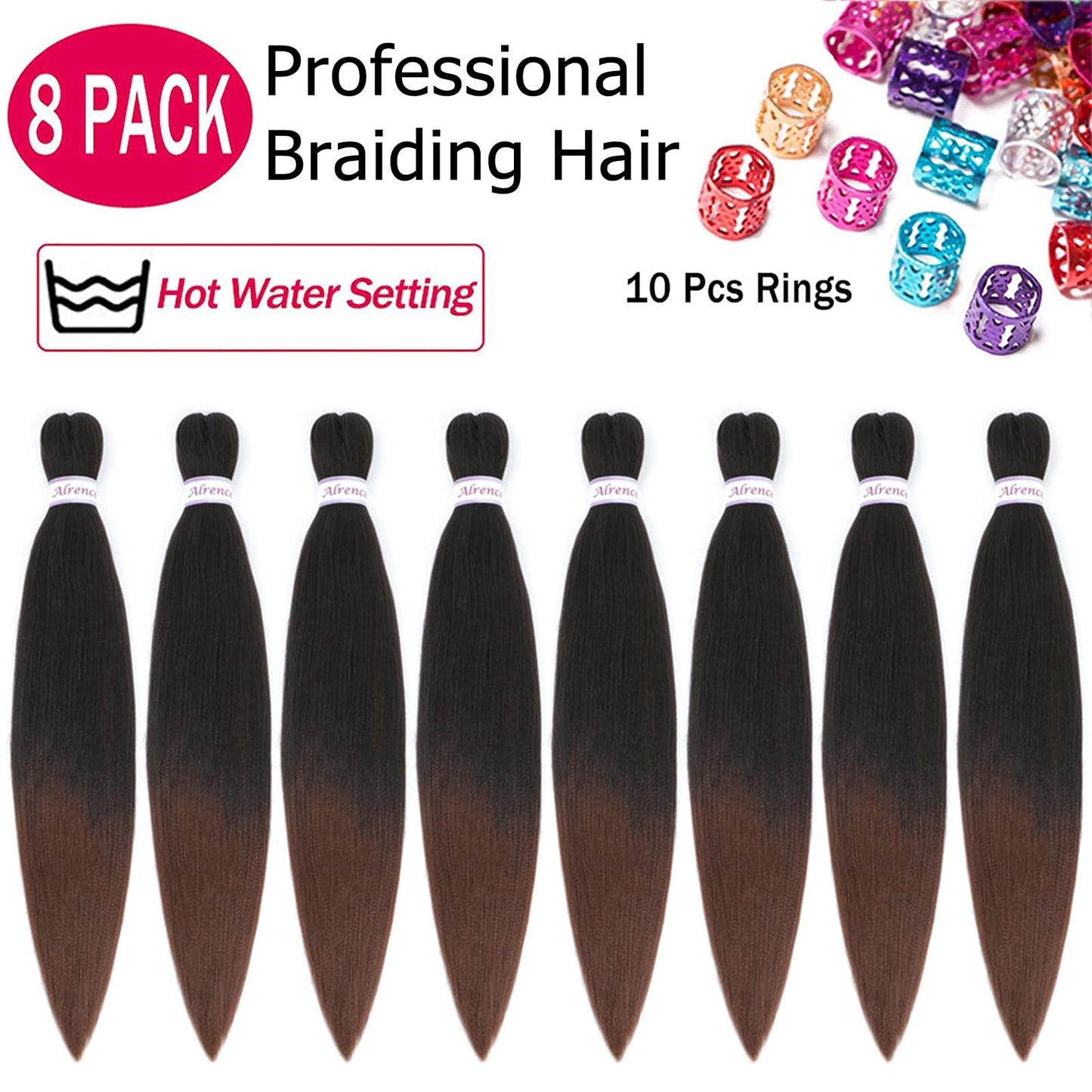 Alrence Pre Stretched Braiding Hair Long Braid 30 Inch 8 Packs Professional Braiding Hair Extensions Synthetic Crochet Twist Braids (30 Inch, 1B#)