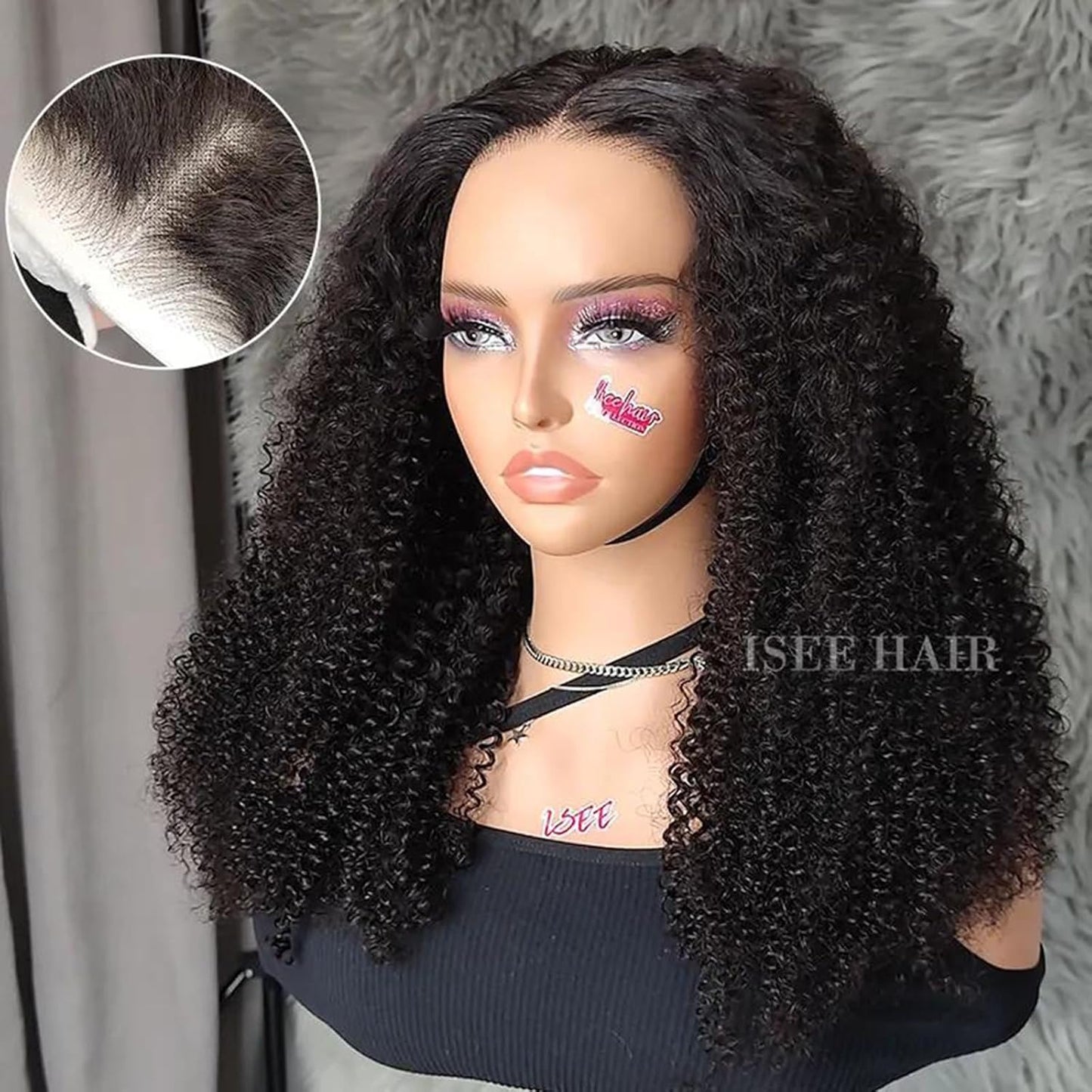 ISEE Wear and Go Glueless Wig Afro Kinky Curly Lace Front Wigs Human Hair 7x5 HD Lace Afro Curly Wigs for Women Lace Pre Cut Glueless Wigs Human Hair Pre Plucked 16 Inch