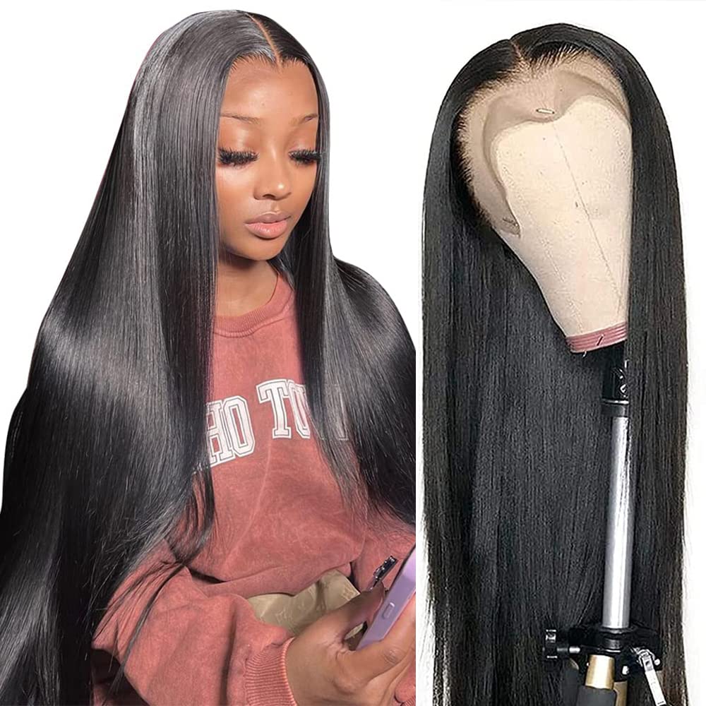 13x6 Straight Lace Front Wigs Human Hair 200 Density HD Transparent Lace Frontal Human Hair Wigs for Women Glueless Wigs Human Hair Pre Plucked 28 Inch