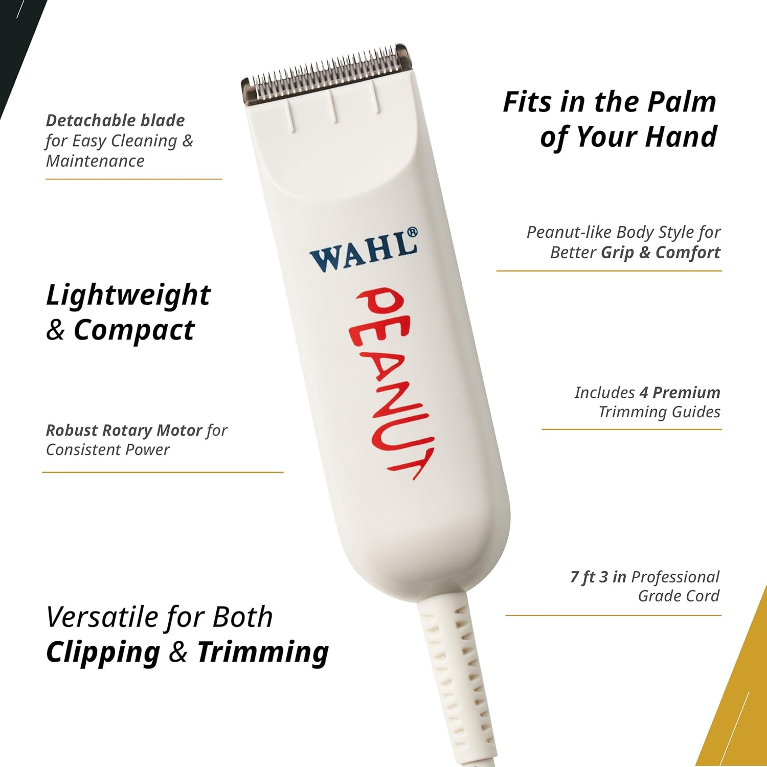Wahl Professional Peanut Trimmer Corded Lightweight Powerful Rotary Motor Includes 4 Trimming Guides Accessories