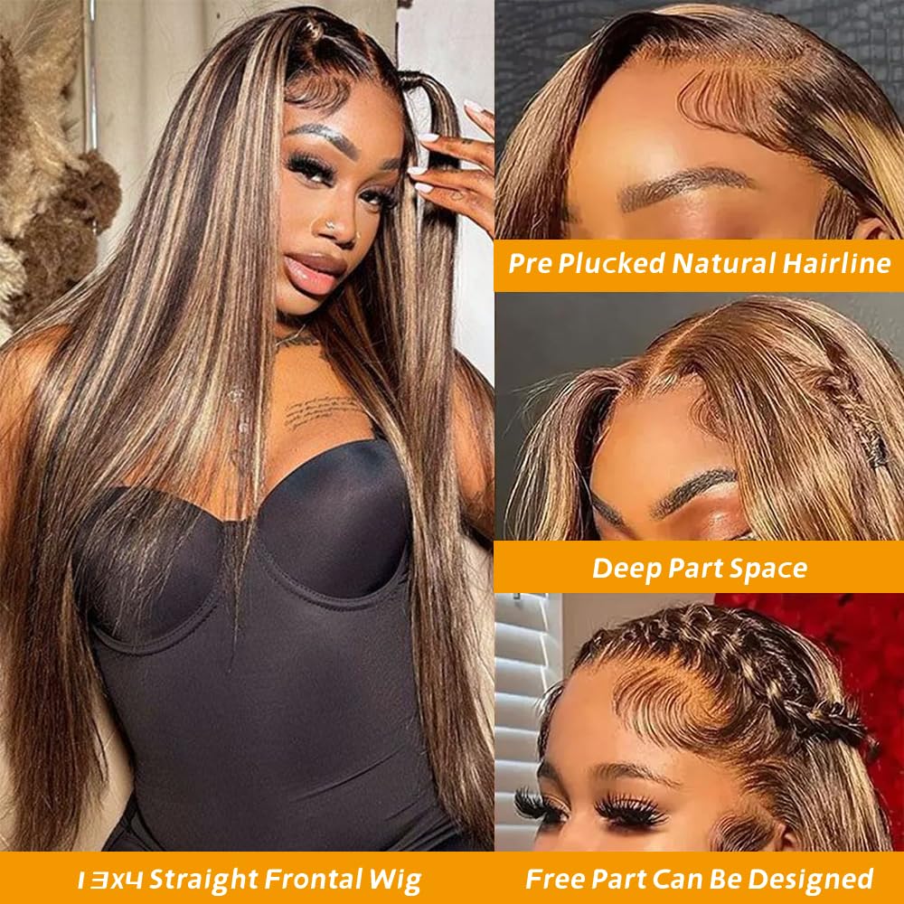 13x6 Lace Front Wigs Human Hair for Women 180 Density HD Transparent 28 Inch Straight Lace Front Wigs Human Hair Pre Plucked Glueless Lace Frontal Wigs Natural Black Color