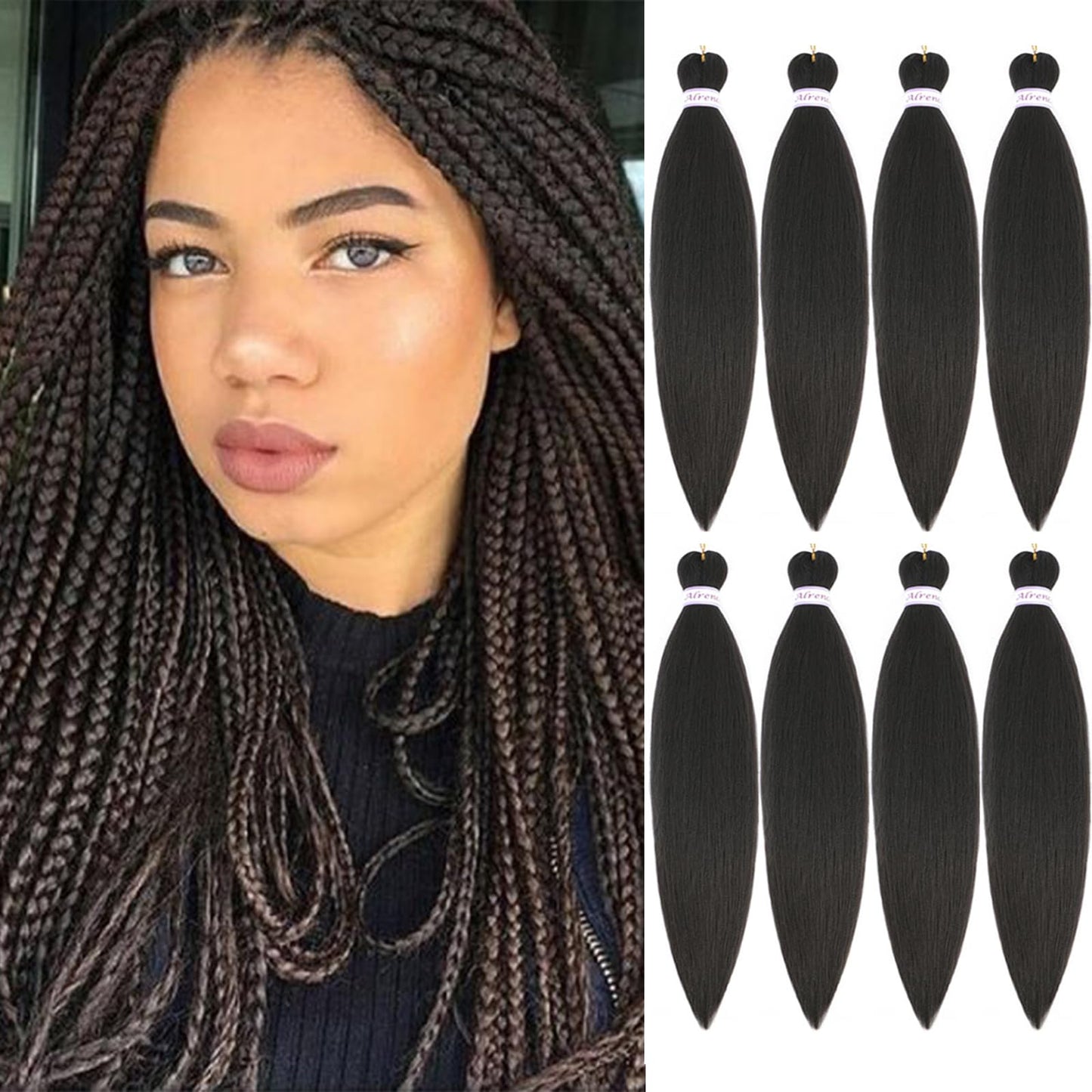 Alrence Pre Stretched Braiding Hair Long Braid 30 Inch 8 Packs Professional Braiding Hair Extensions Synthetic Crochet Twist Braids (30 Inch, 1B#)