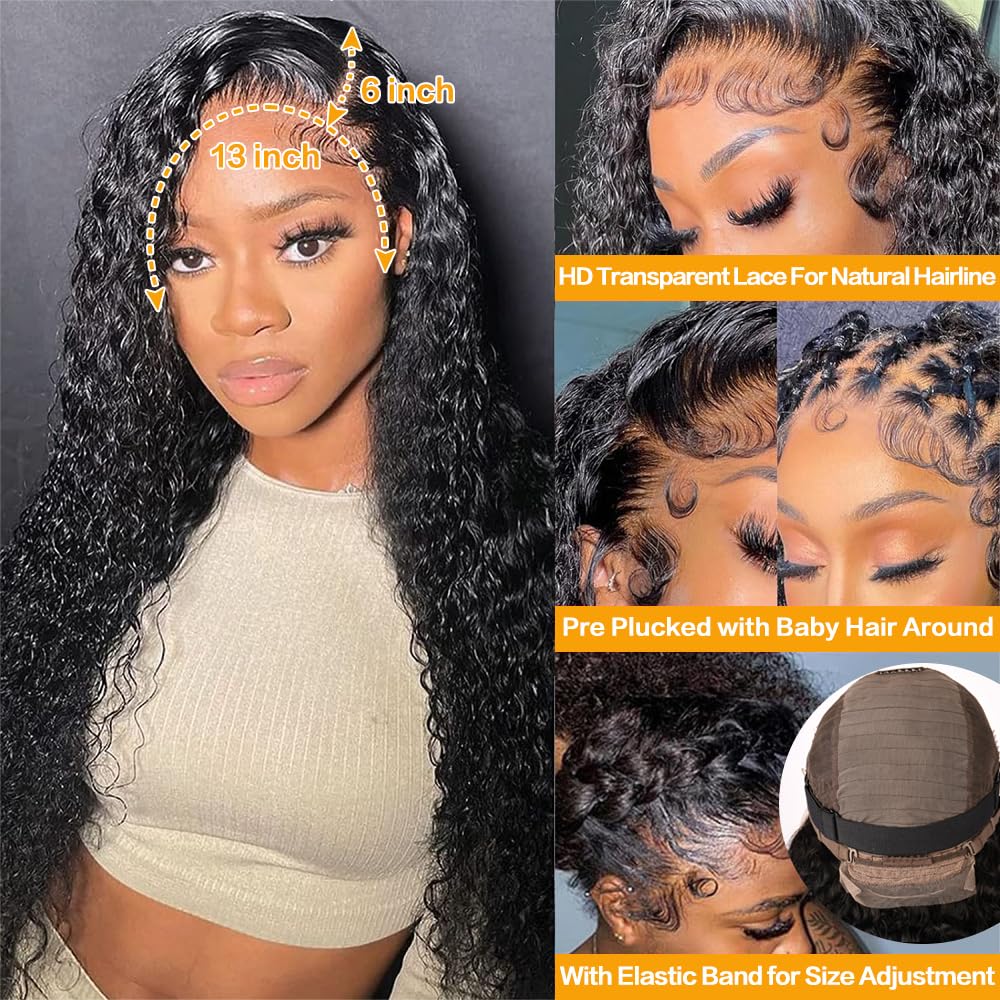 30Inch Deep Wave Lace Front Wigs Human Hair 13x6 Lace Front Wigs Human Hair Pre Plucked 200% Density for Women Deep Curly Glueless Wigs Human Hair Pre Plucked with Baby Hair