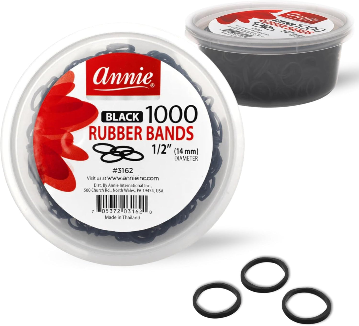 ANNIE 1000 RUBBER BANDS 1/2" #BLACK