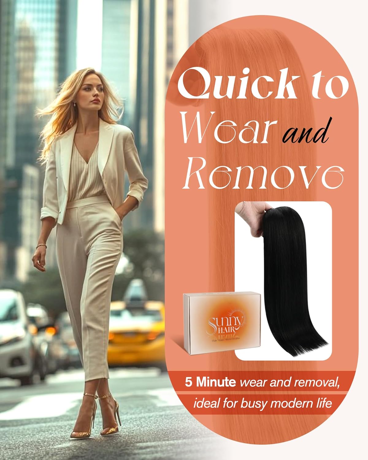 Sunny Hair Clip in Hair Extensions Straight Human Hair Clip in Extensions Remy Clip in Hair Extensions Real Human Hair Extensions Clip ins Jet Black for Women 22inch