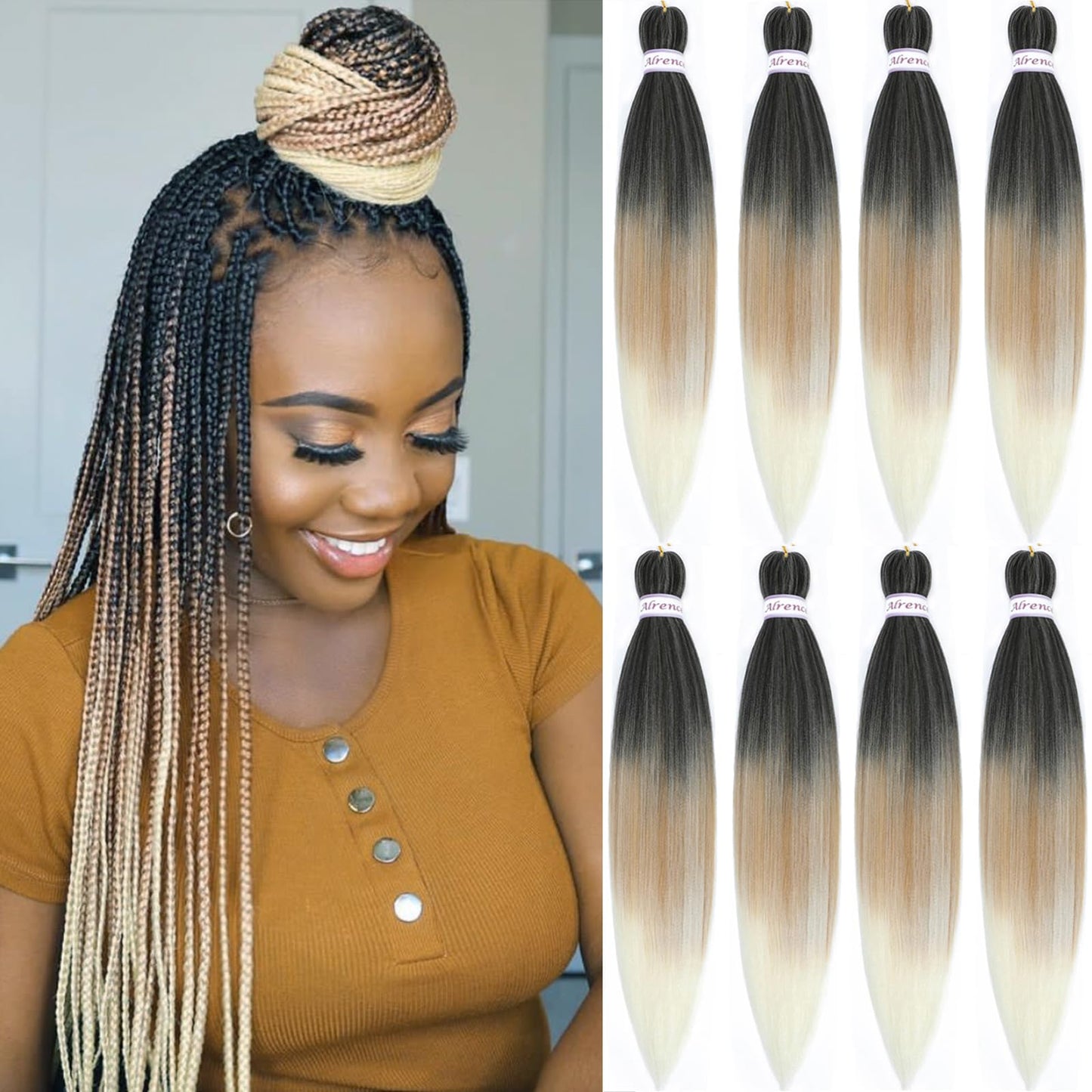 Alrence Pre Stretched Braiding Hair Long Braid 30 Inch 8 Packs Professional Braiding Hair Extensions Synthetic Crochet Twist Braids (30 Inch, 1B#)