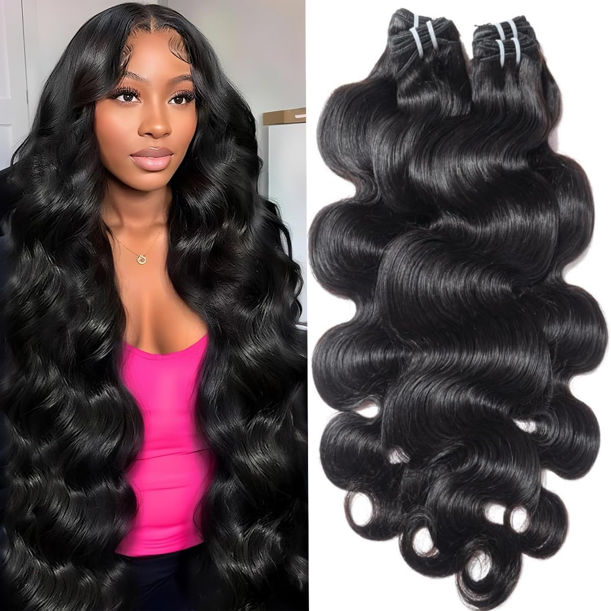 12A Human Hair Bundles 18 20 22 24 Inch Body Wave Human Hair Bundles 100% Unprocessed Brazilian Virgin Hair 4 Bundles Human Hair Natural Colour Extensions Quick Weave