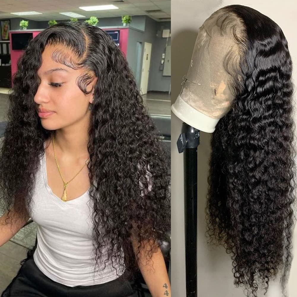 bangjazz 13x4 Deep Wave Lace Front Wigs Human Hair 180% Density Deep Wave Frontal Wigs Human Hair HD Lace 26 Inch Curly Wigs for Black Women Pre Plucked with Baby Hair Curly Lace Front Wig