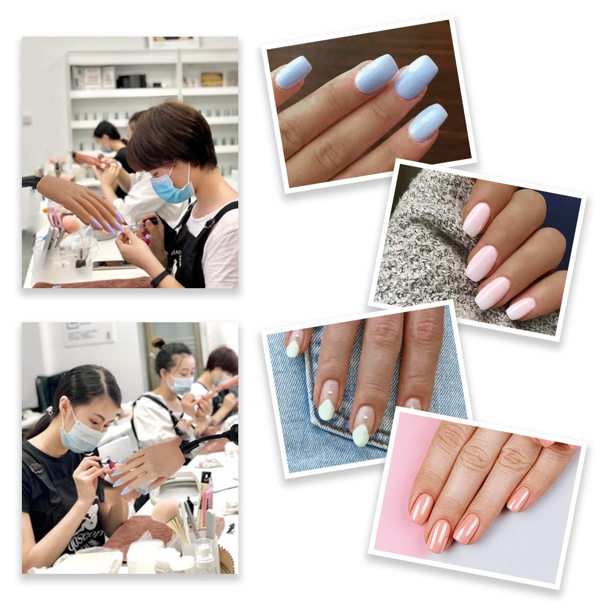 LIONVISON Practice Hand for Acrylic Nails, Silicone Nail Hand Practice, Flexible Fingers Fake Training Hand False Mannequin Hands for Nail Practice, Hand Model Kit for Nail Supplies Manicure Beginners