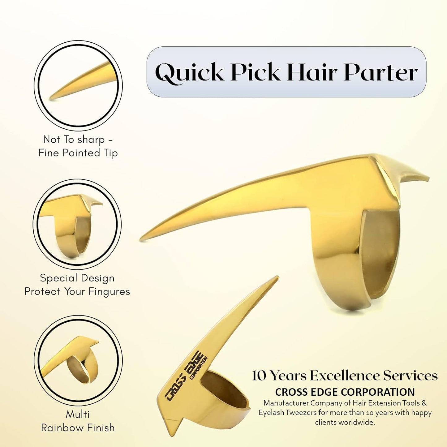 Quick Hair Braids Parting & Sectioning Rings 1pc - Stainless Steel Stitch Braid Tool Finger for Durable Dreadlocks Wig & Installation of Human Hair Extensions Braiding Tools (Gold)