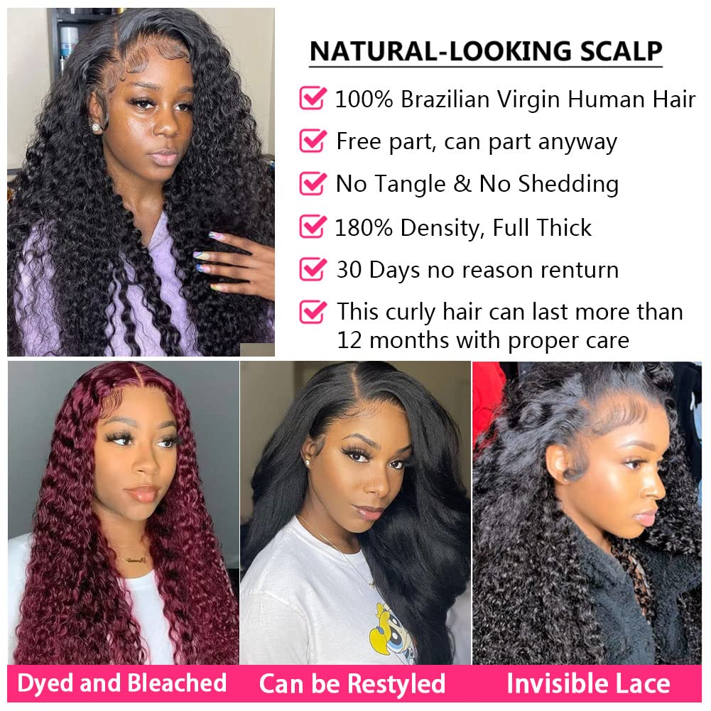 bangjazz 13x4 Deep Wave Lace Front Wigs Human Hair 180% Density Deep Wave Frontal Wigs Human Hair HD Lace 26 Inch Curly Wigs for Black Women Pre Plucked with Baby Hair Curly Lace Front Wig
