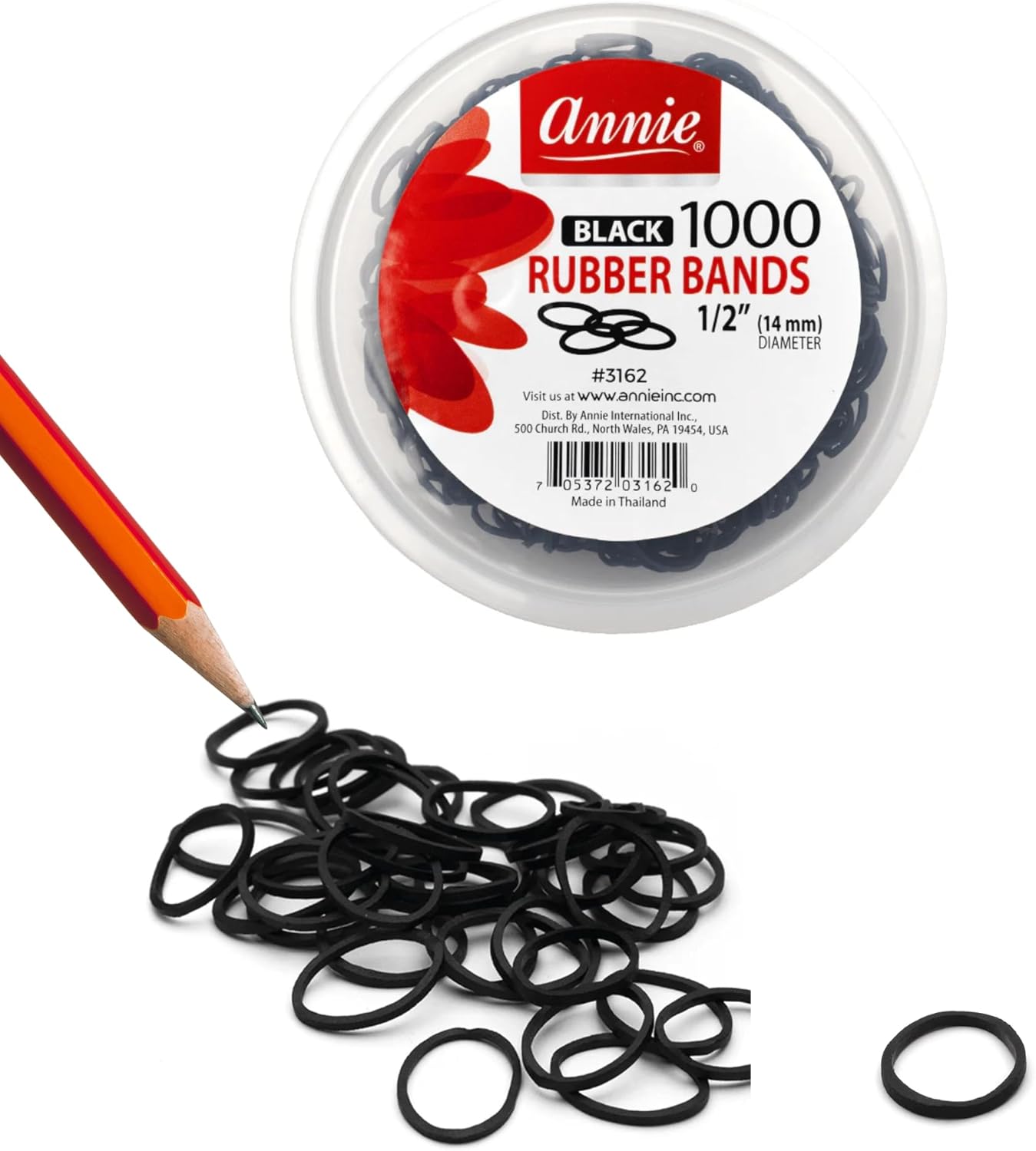 ANNIE 1000 RUBBER BANDS 1/2" #BLACK