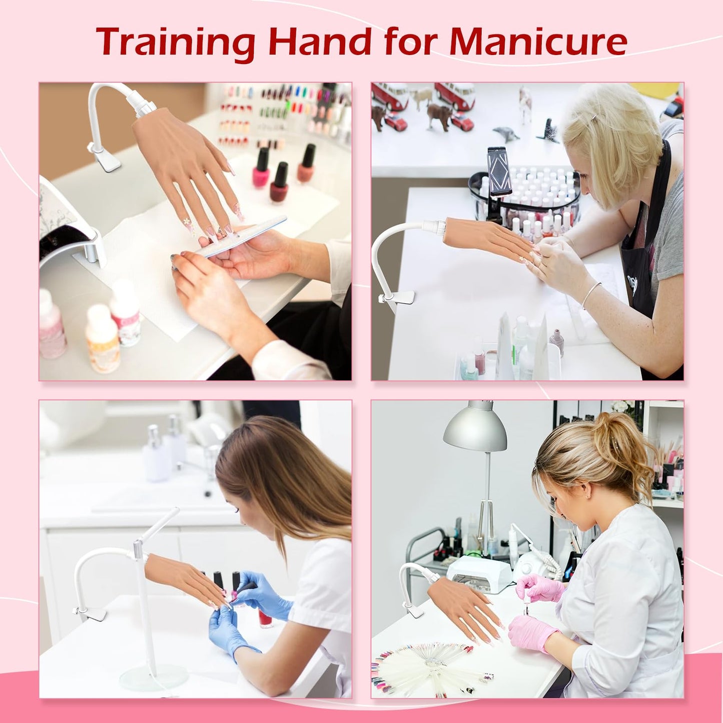 LIONVISON Practice Hand for Acrylic Nails, Silicone Nail Hand Practice, Flexible Fingers Fake Training Hand False Mannequin Hands for Nail Practice, Hand Model Kit for Nail Supplies Manicure Beginners