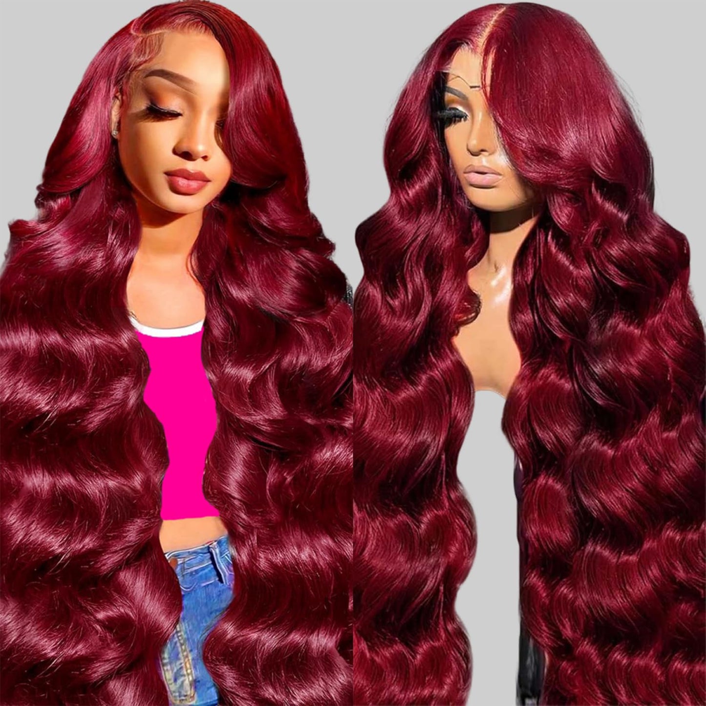 28 Inch 99j Burgundy Lace Front Wigs Human Hair Red Burgundy Wig 180% Density 13x6 Body Wave Lace Front Wigs Pre Plucked Glueless Lace Front Wigs Human Hair for Women