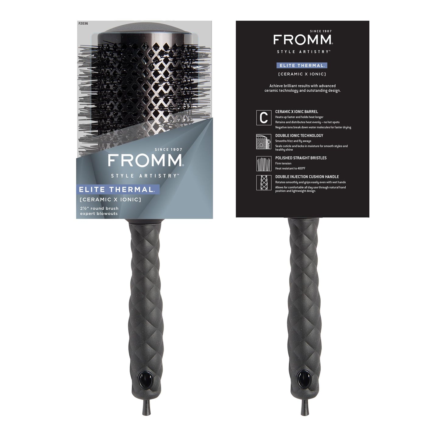 Fromm Elite Thermal Ceramic x Ionic 1.25 Inch Round Hair Brush for Expert Blowouts, Hair Drying, Extended Barrel for Anti-Static Styling, Smoothing, Straightening, and Shine, Ideal for Short Hair