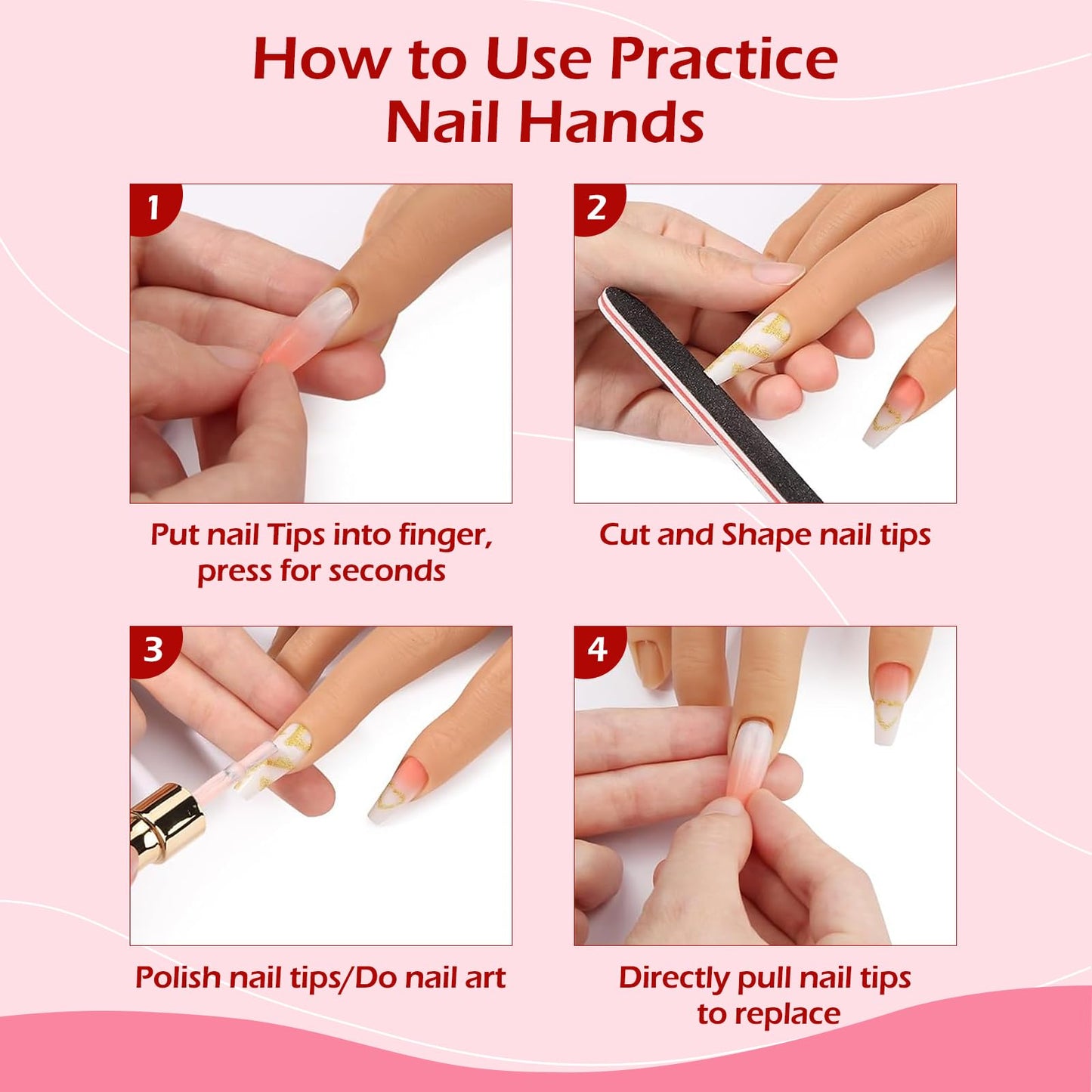 LIONVISON Practice Hand for Acrylic Nails, Silicone Nail Hand Practice, Flexible Fingers Fake Training Hand False Mannequin Hands for Nail Practice, Hand Model Kit for Nail Supplies Manicure Beginners