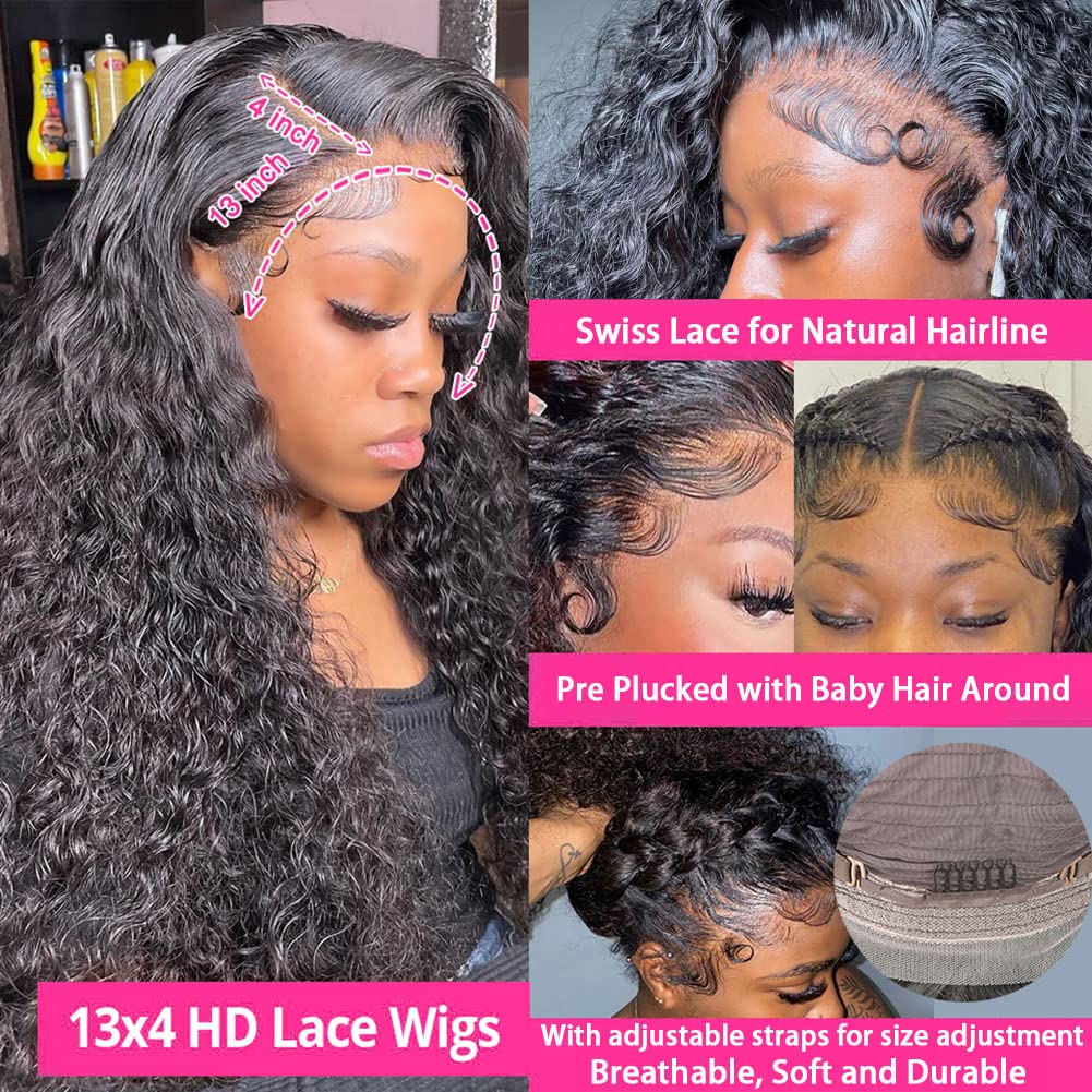 bangjazz 13x4 Deep Wave Lace Front Wigs Human Hair 180% Density Deep Wave Frontal Wigs Human Hair HD Lace 26 Inch Curly Wigs for Black Women Pre Plucked with Baby Hair Curly Lace Front Wig