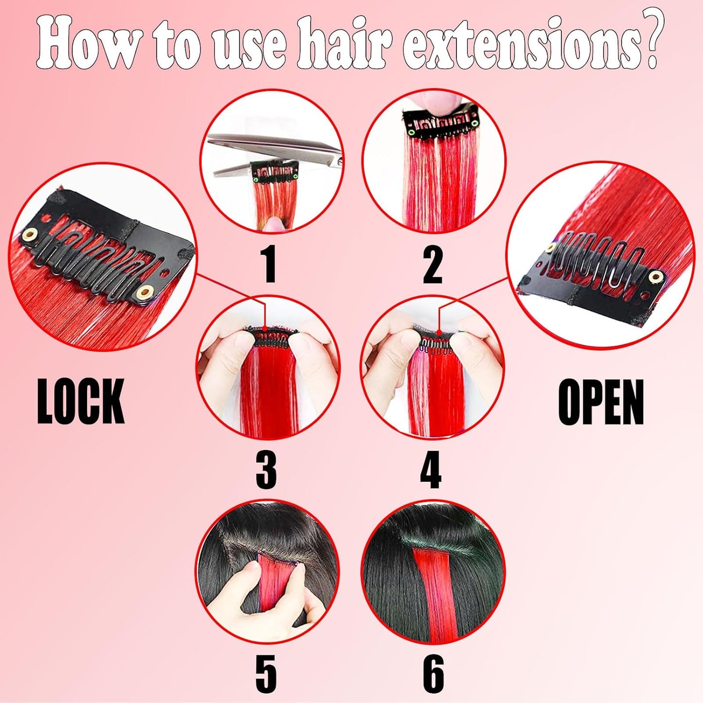 12 PCS Red Hair Extensions Clip in, 22 Inch Colored Hair Extensions Party Highlights Long Straight Synthetic Hairpieces for Women Kids Girls Cosplay