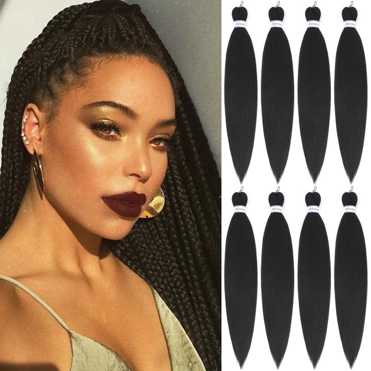 Alrence Pre Stretched Braiding Hair Long Braid 30 Inch 8 Packs Professional Braiding Hair Extensions Synthetic Crochet Twist Braids (30 Inch, 1B#)