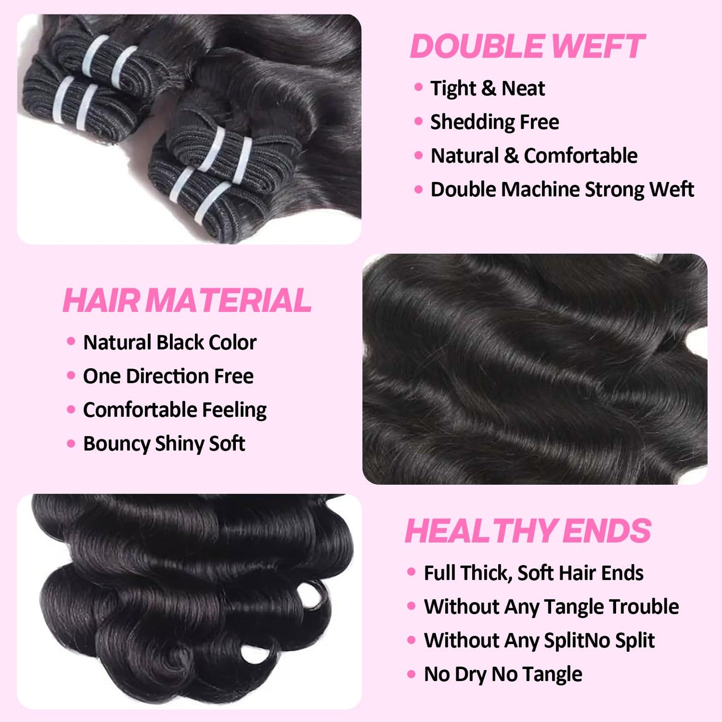 12A Human Hair Bundles 18 20 22 24 Inch Body Wave Human Hair Bundles 100% Unprocessed Brazilian Virgin Hair 4 Bundles Human Hair Natural Colour Extensions Quick Weave
