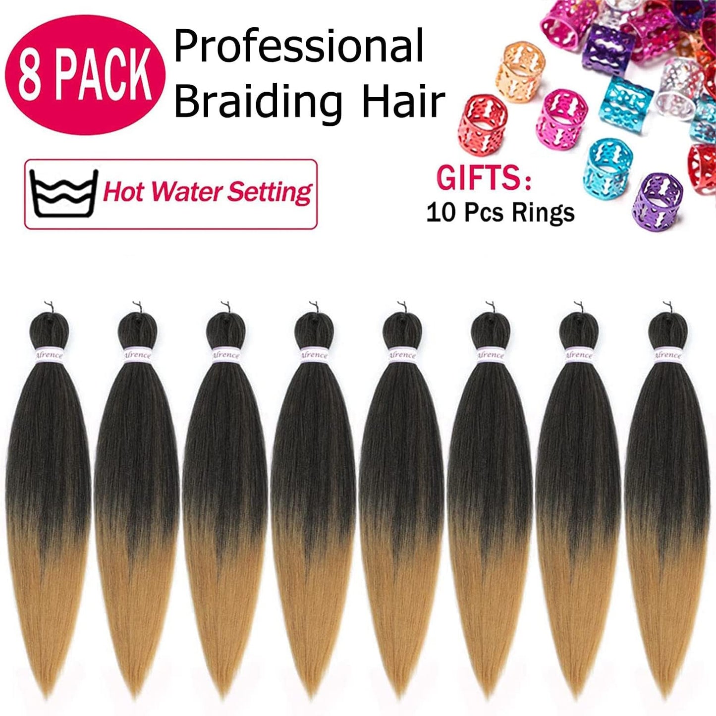 Alrence Pre Stretched Braiding Hair Long Braid 30 Inch 8 Packs Professional Braiding Hair Extensions Synthetic Crochet Twist Braids (30 Inch, 1B#)
