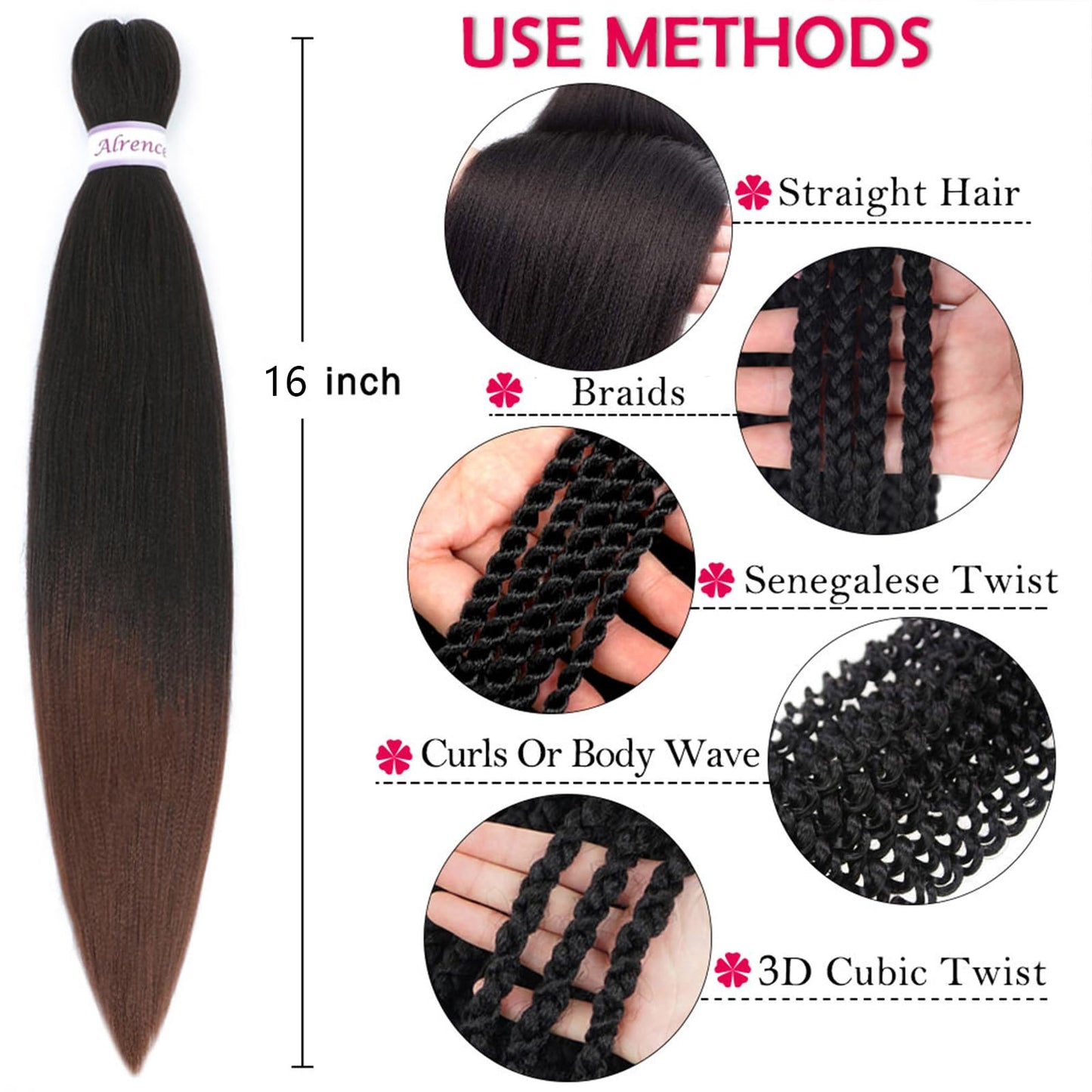 Alrence Pre Stretched Braiding Hair Long Braid 30 Inch 8 Packs Professional Braiding Hair Extensions Synthetic Crochet Twist Braids (30 Inch, 1B#)