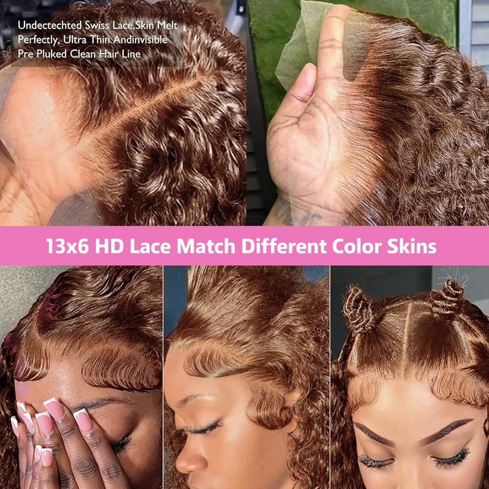 30Inch Chocolate Brown Lace Front Wig Human Hair 200 Density 13x6 HD Deep Wave Lace Front Wigs Human Hair Colored Deep Curly Lace Frontal Wigs Glueless Wig Brown Wig Wigs for Women