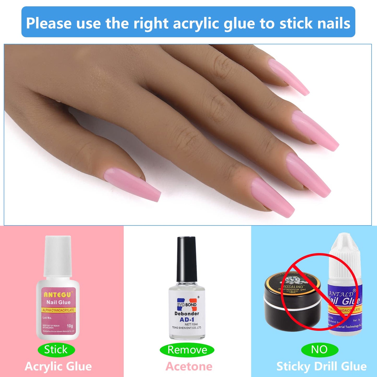 LIONVISON Practice Hand for Acrylic Nails, Silicone Nail Hand Practice, Flexible Fingers Fake Training Hand False Mannequin Hands for Nail Practice, Hand Model Kit for Nail Supplies Manicure Beginners