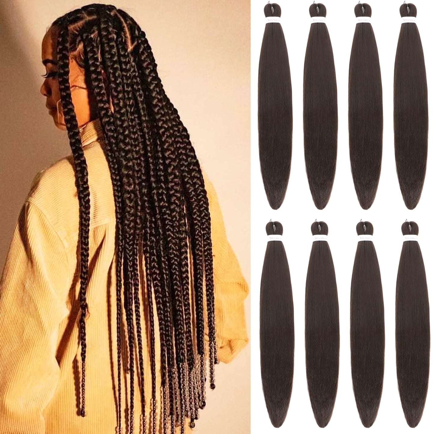 Alrence Pre Stretched Braiding Hair Long Braid 30 Inch 8 Packs Professional Braiding Hair Extensions Synthetic Crochet Twist Braids (30 Inch, 1B#)