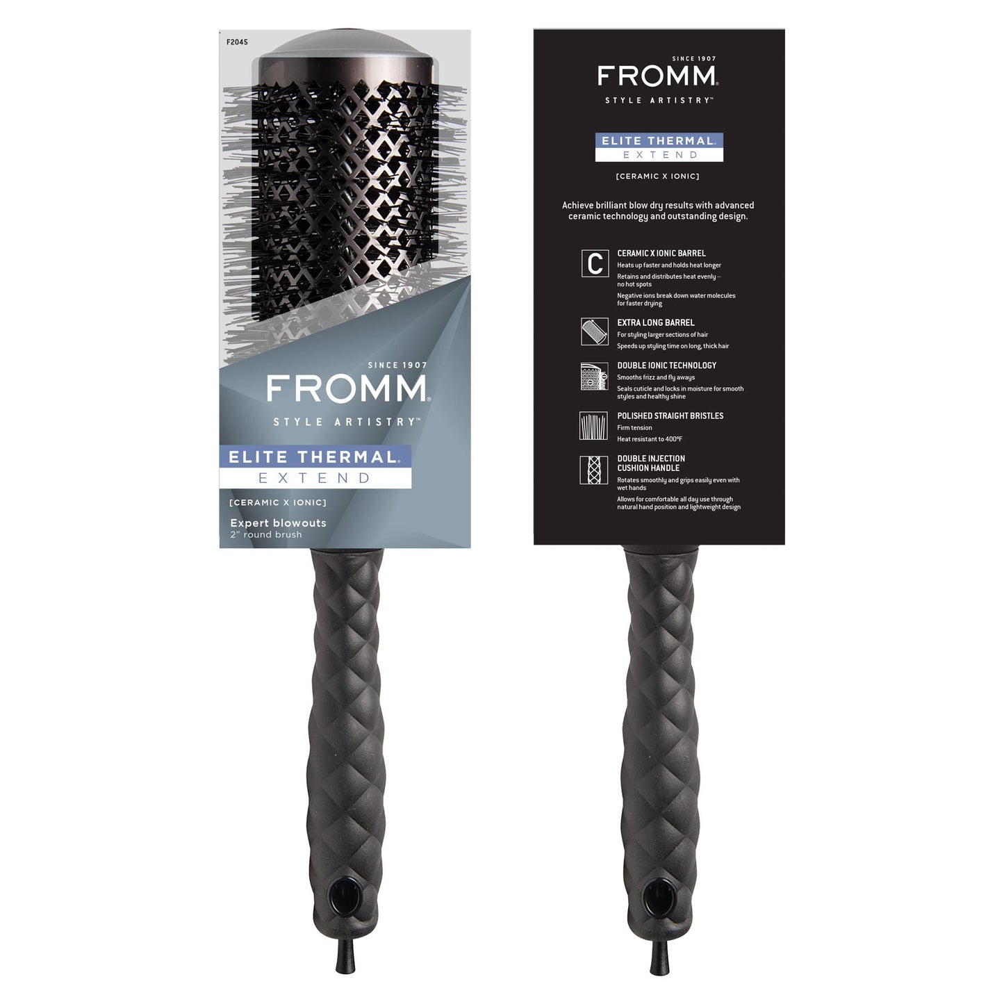 Fromm Elite Thermal Ceramic x Ionic 1.25 Inch Round Hair Brush for Expert Blowouts, Hair Drying, Extended Barrel for Anti-Static Styling, Smoothing, Straightening, and Shine, Ideal for Short Hair